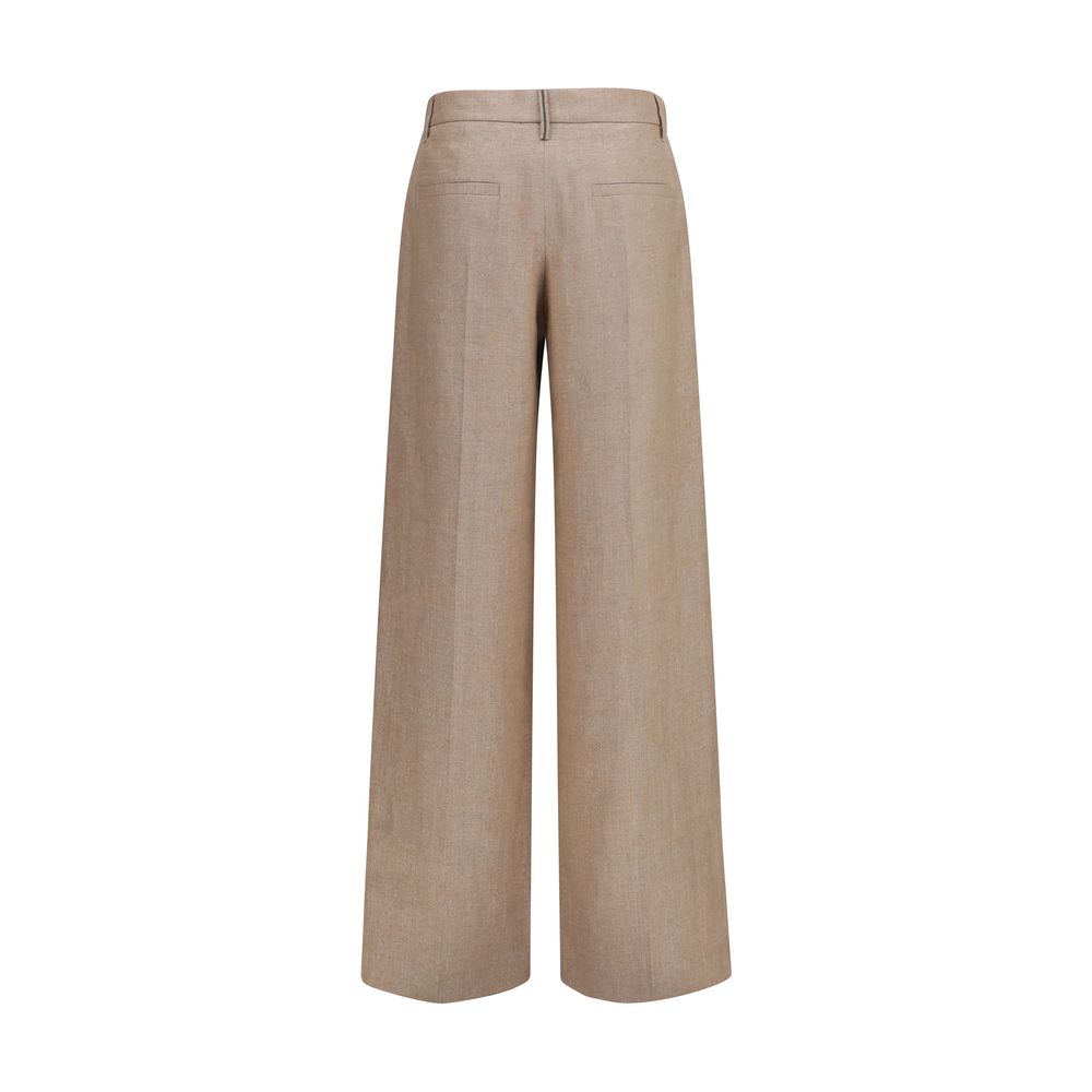 Brunello Cucinelli Beige Linen Casual Pants - Artisanal Luxury
