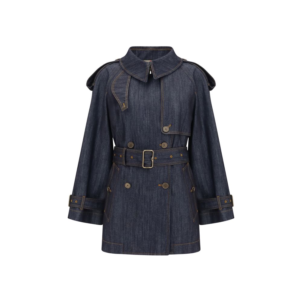 Burberry Blue Cotton Coat - Designer Couture Elegance
