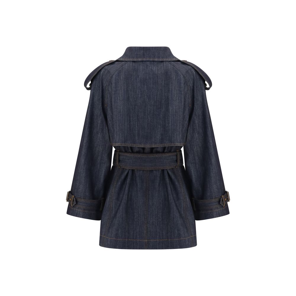 Burberry Blue Cotton Coat - Designer Couture Elegance