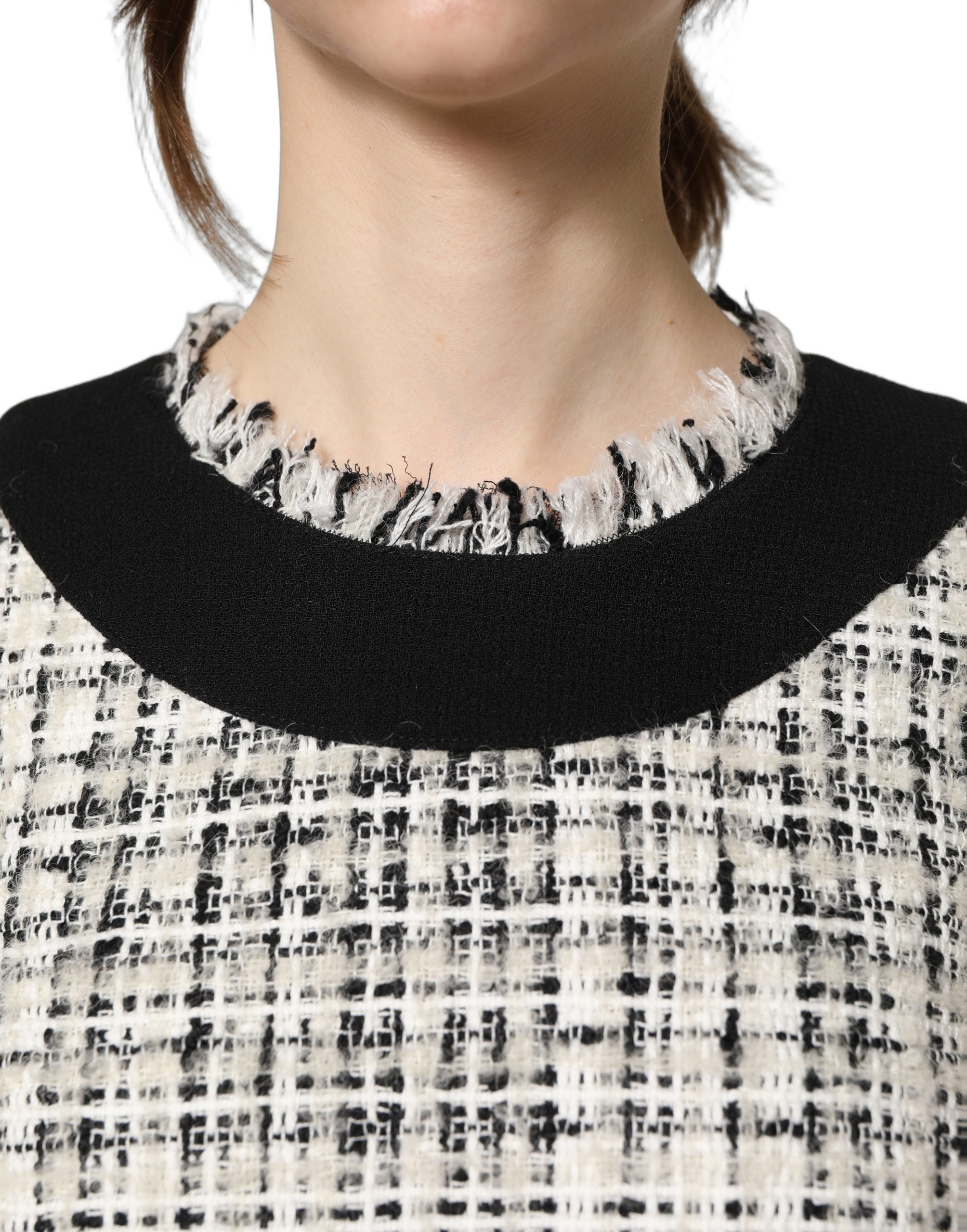 Dolce & Gabbana Black White Tweed A-line Midi Dress Elegance