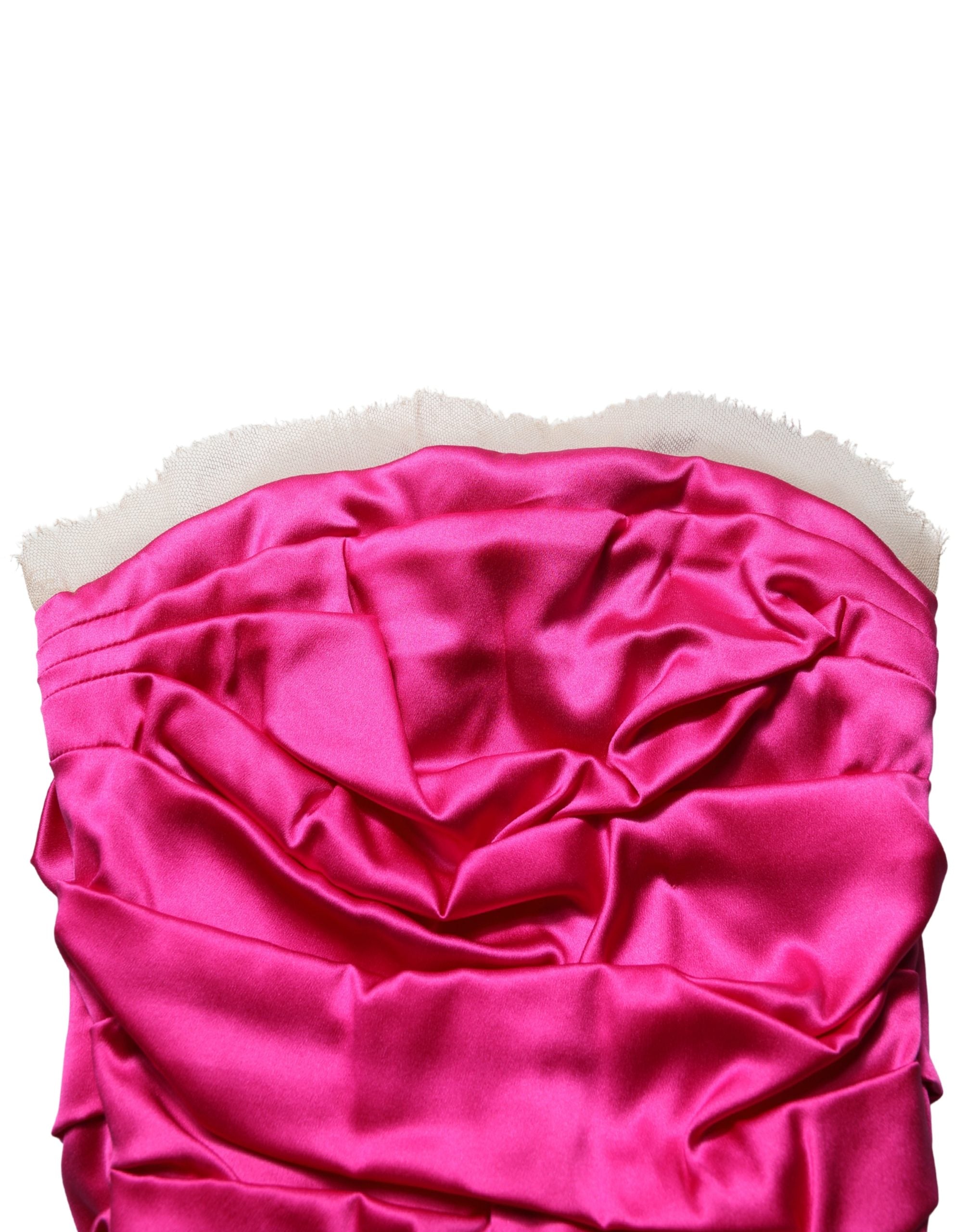 Dolce & Gabbana Hot Pink Ruched Satin Strapless Gown, Couture