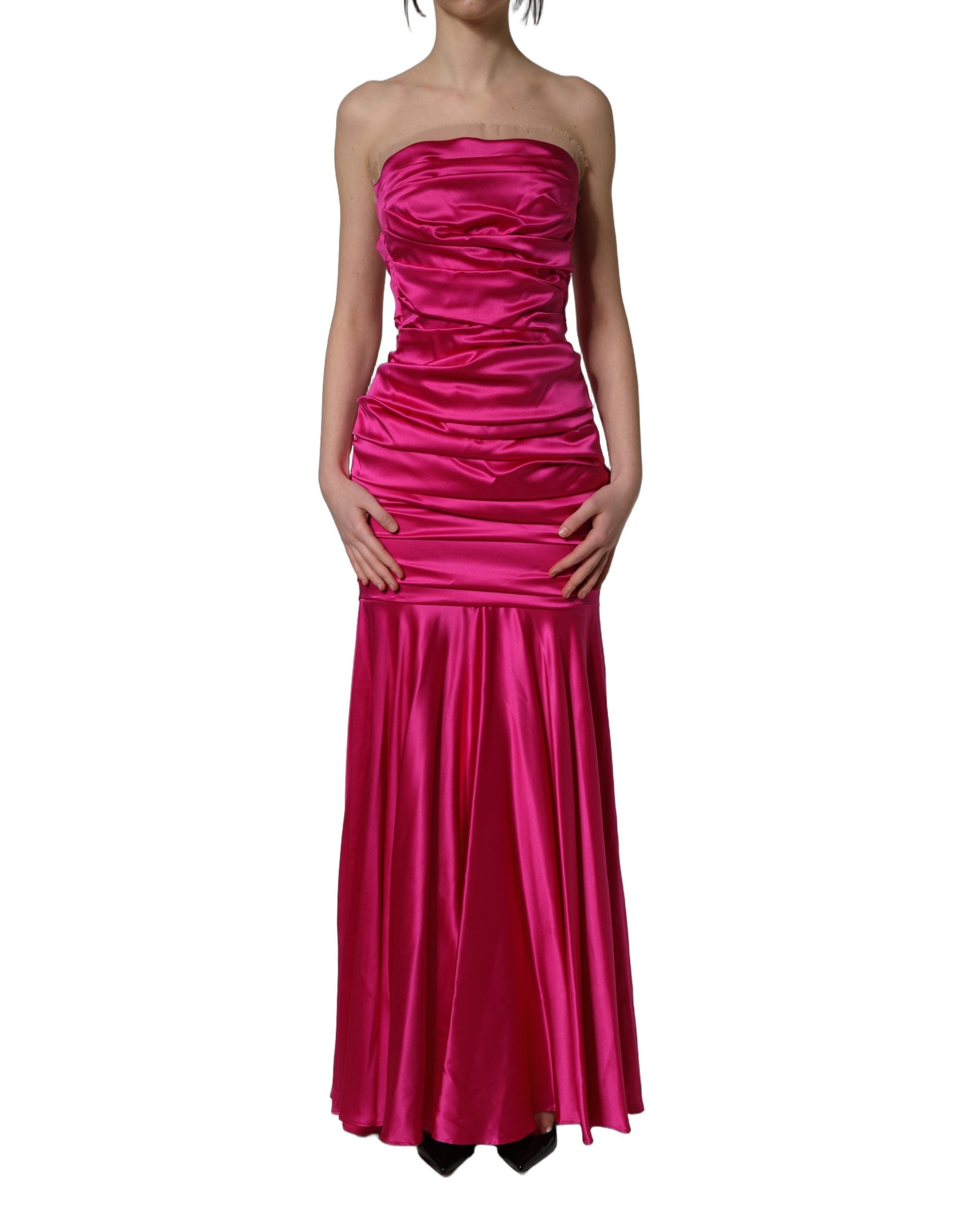 Dolce & Gabbana Hot Pink Ruched Satin Strapless Gown, Couture