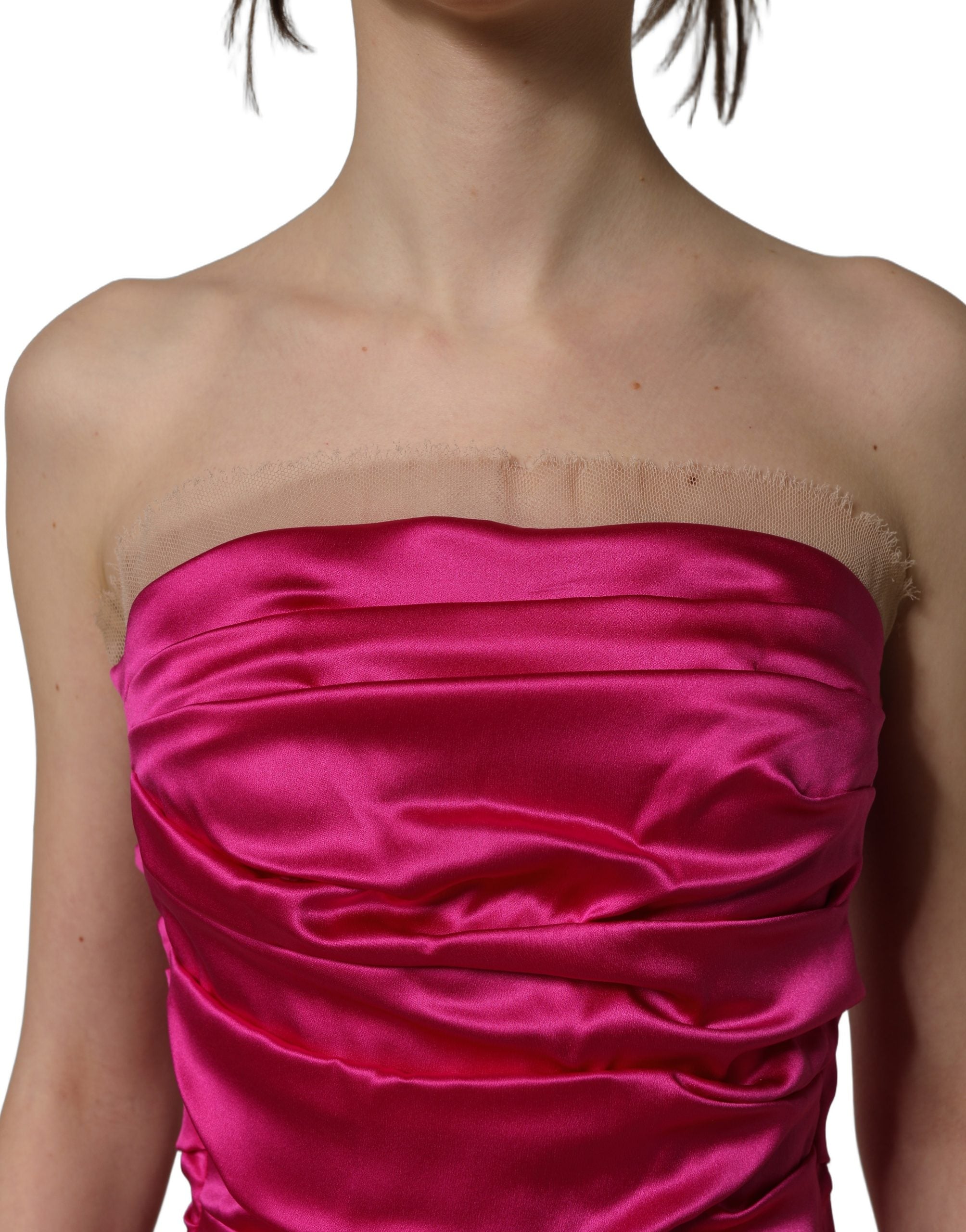 Dolce & Gabbana Hot Pink Ruched Satin Strapless Gown, Couture