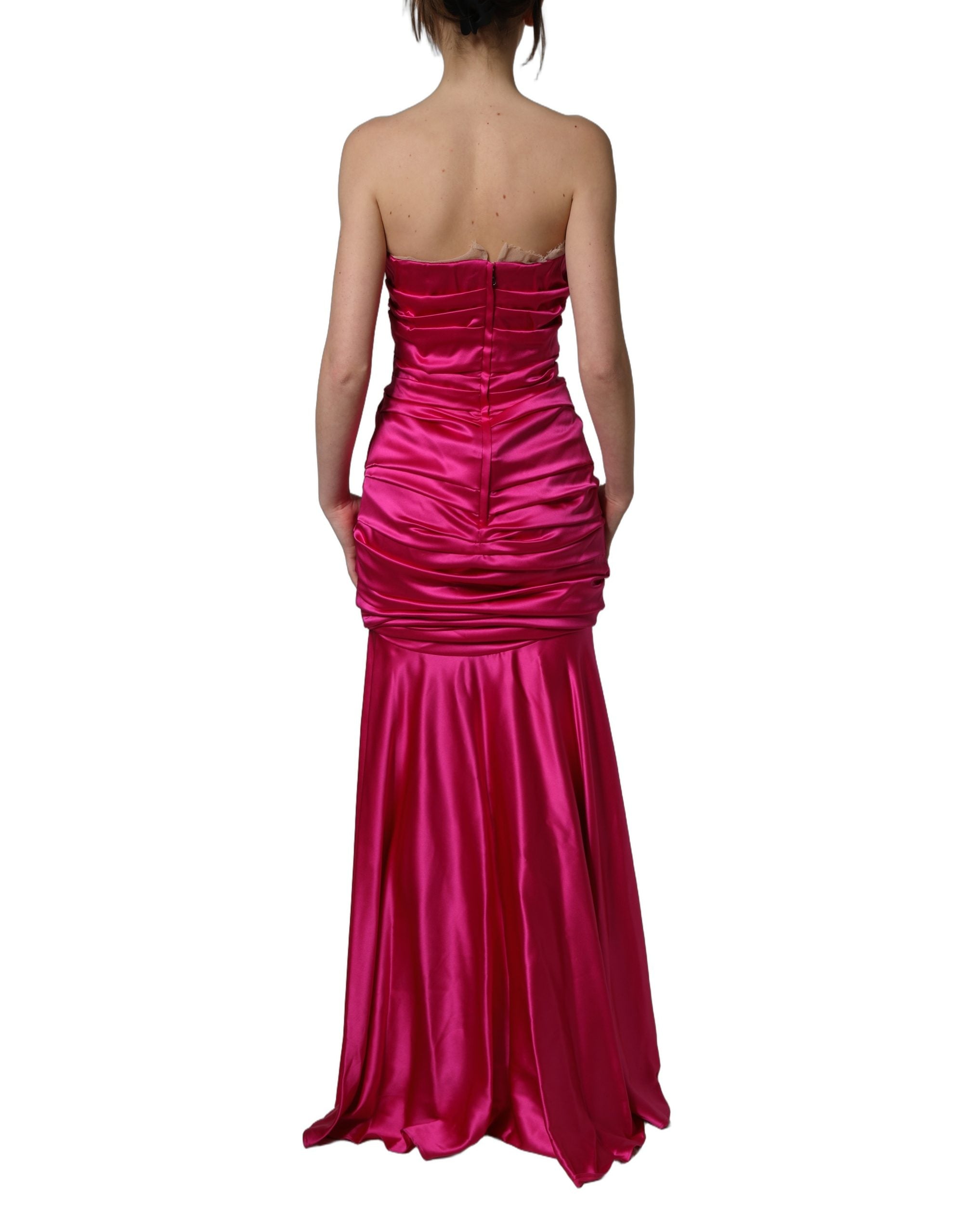 Dolce & Gabbana Hot Pink Ruched Satin Strapless Gown