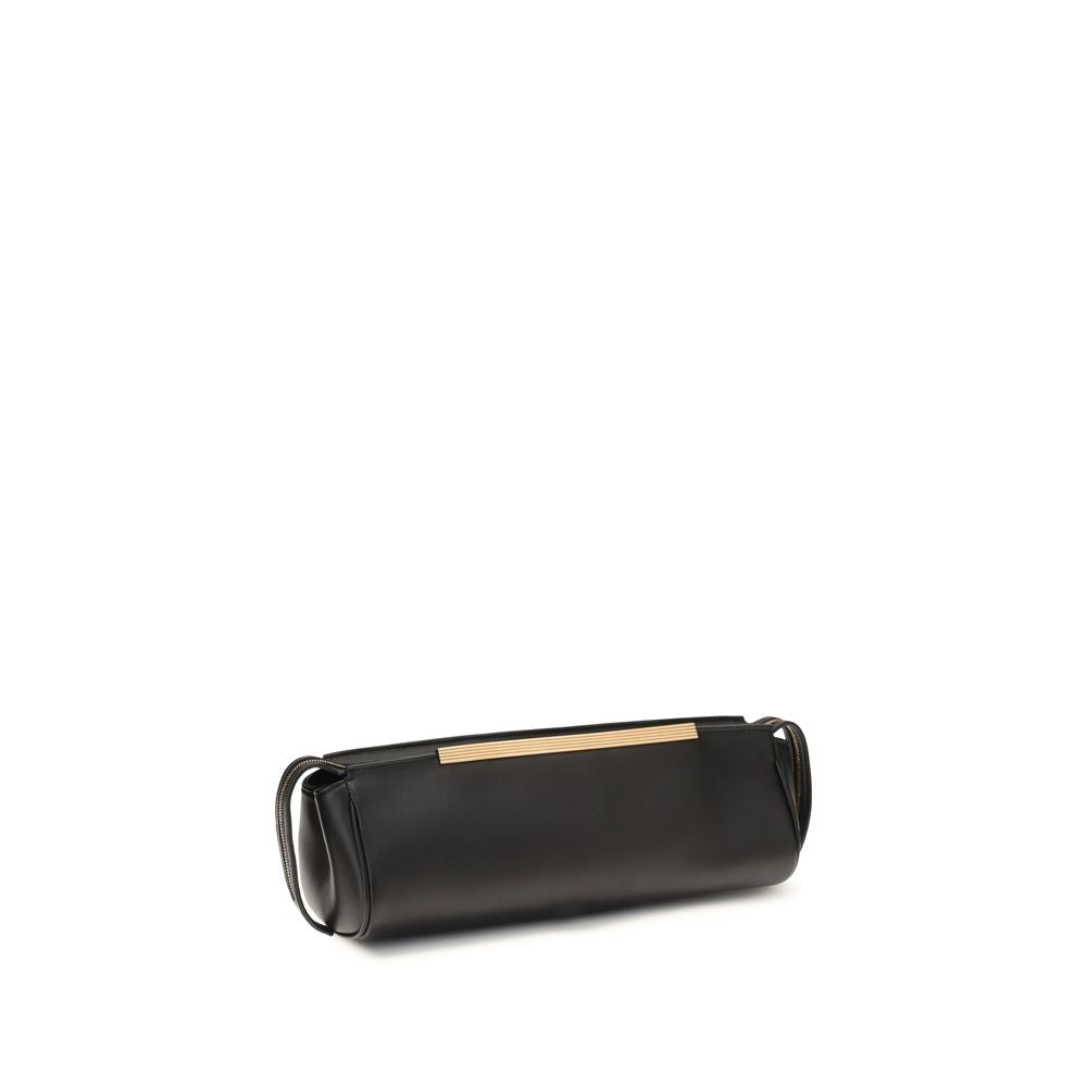 Discover the Khaite Black Calf Leather Bos Taurus Clutch Bag, a masterpiece of contemporary elegance crafted from luxurious calf leather, perfect for any sophisticated occasion.