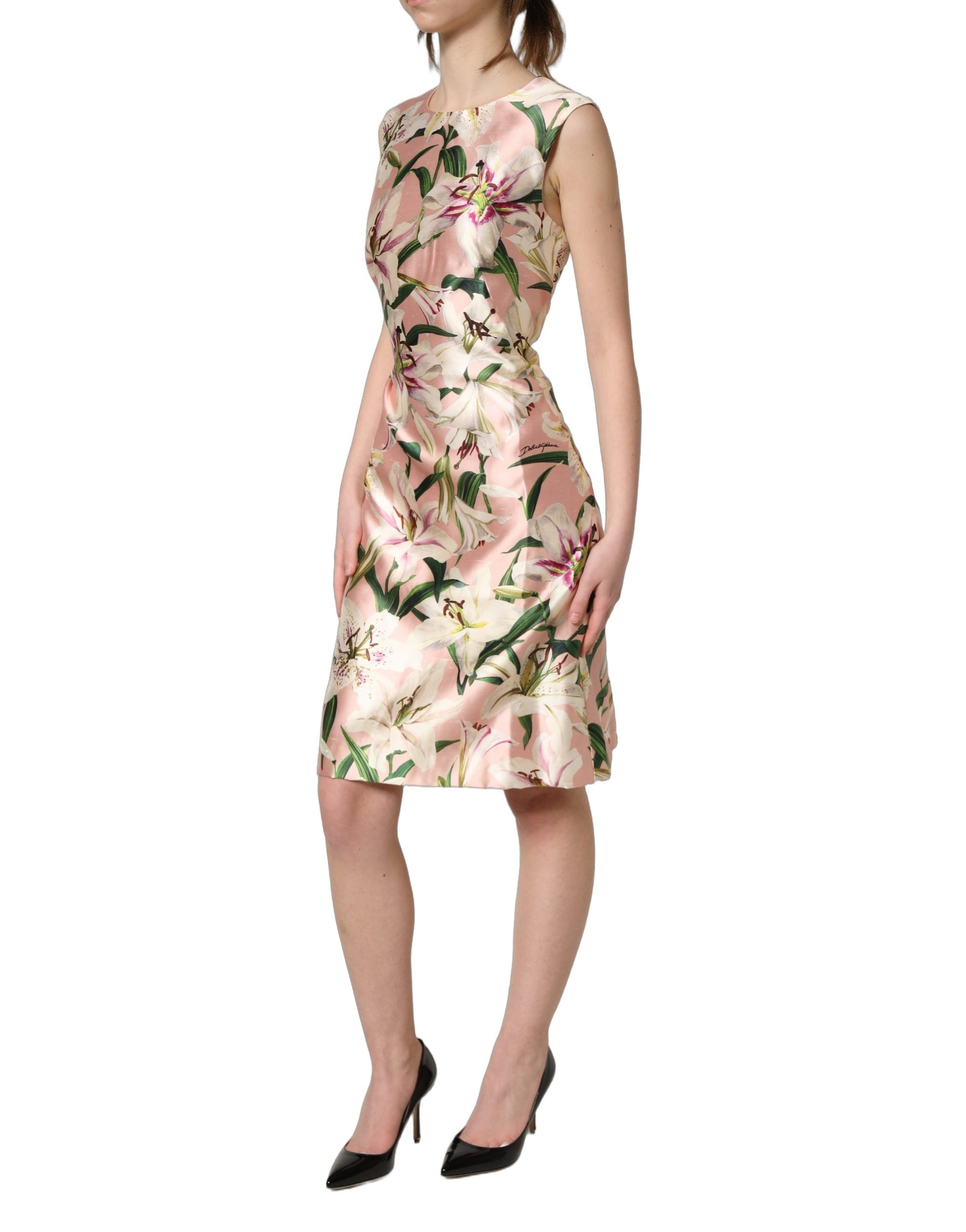 Dolce & Gabbana Light Pink LilyPrint Sheath Dress Couture
