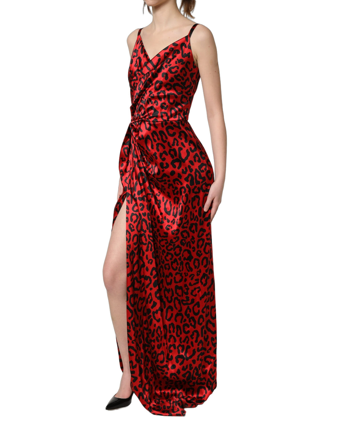 Dolce & Gabbana Red Leopard Draped Maxi Dress - Timeless Luxury