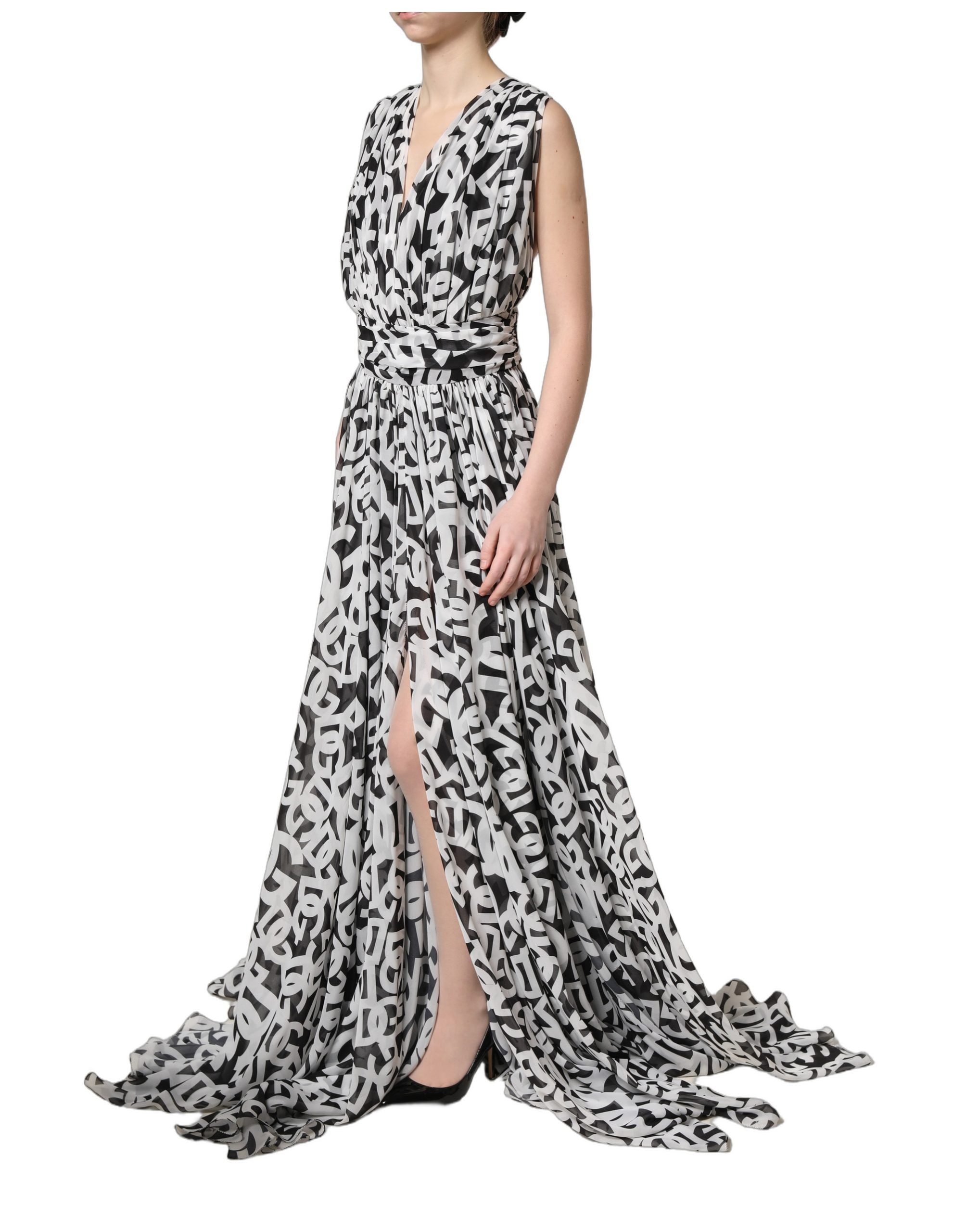Dolce & Gabbana Black White Logo Maxi Dress Couture Elegance
