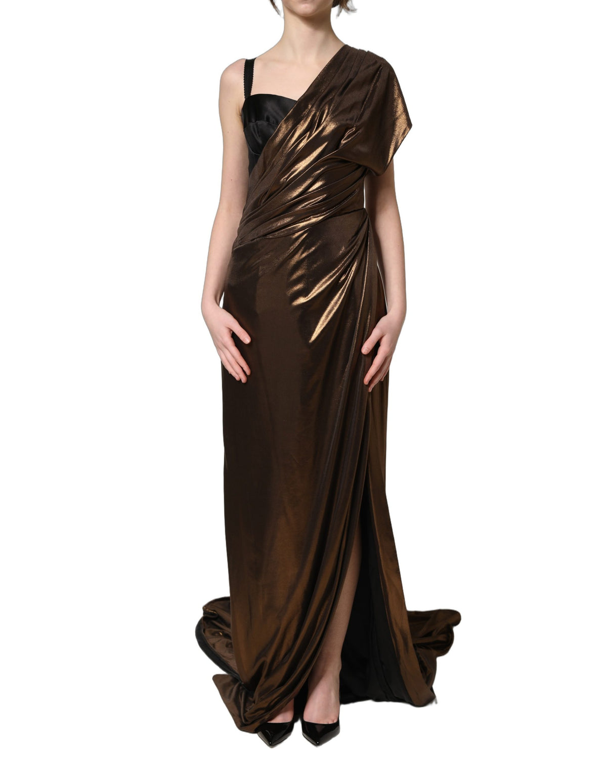 Dolce & Gabbana Bronze Asymmetrical One Shoulder Dress