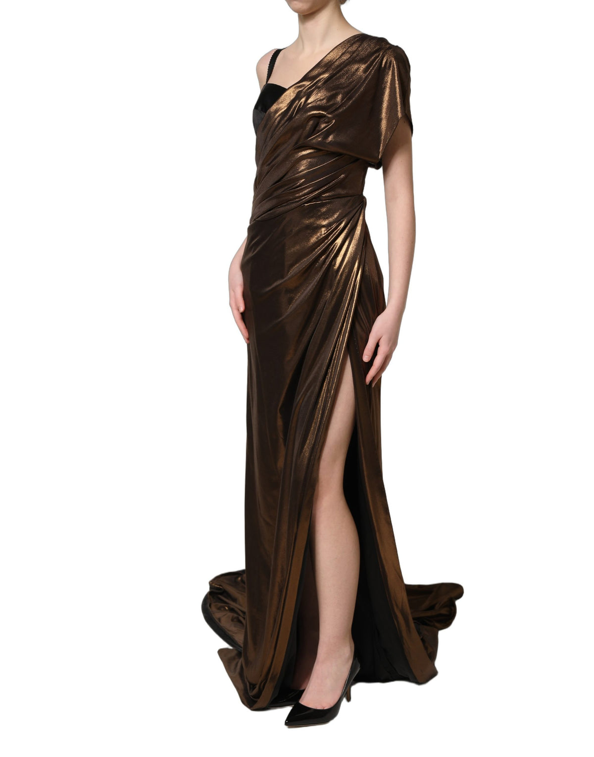 Dolce & Gabbana Asymmetrical Bronze One Shoulder Dress