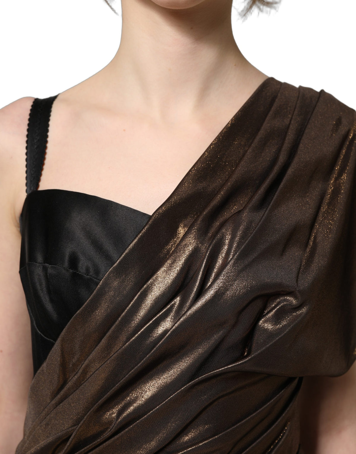 Dolce & Gabbana Asymmetrical Bronze Draping Dress - Luxury Fashion