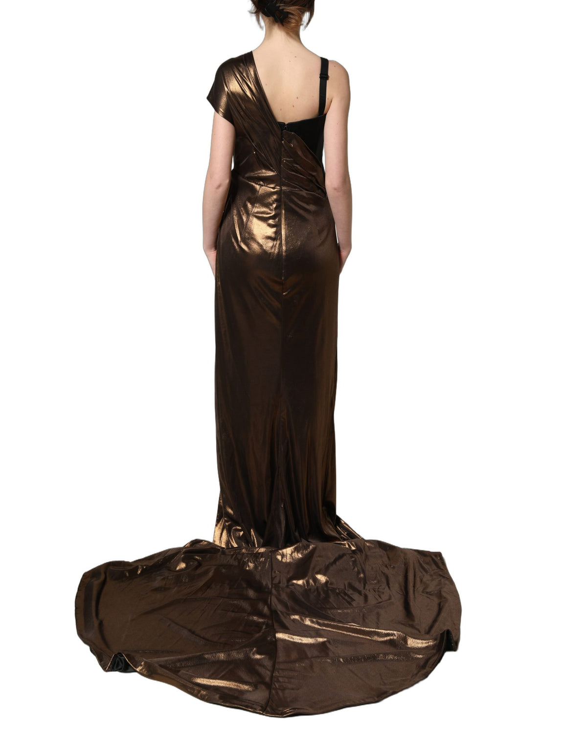 Dolce & Gabbana Asymmetrical Bronze One Shoulder Dress