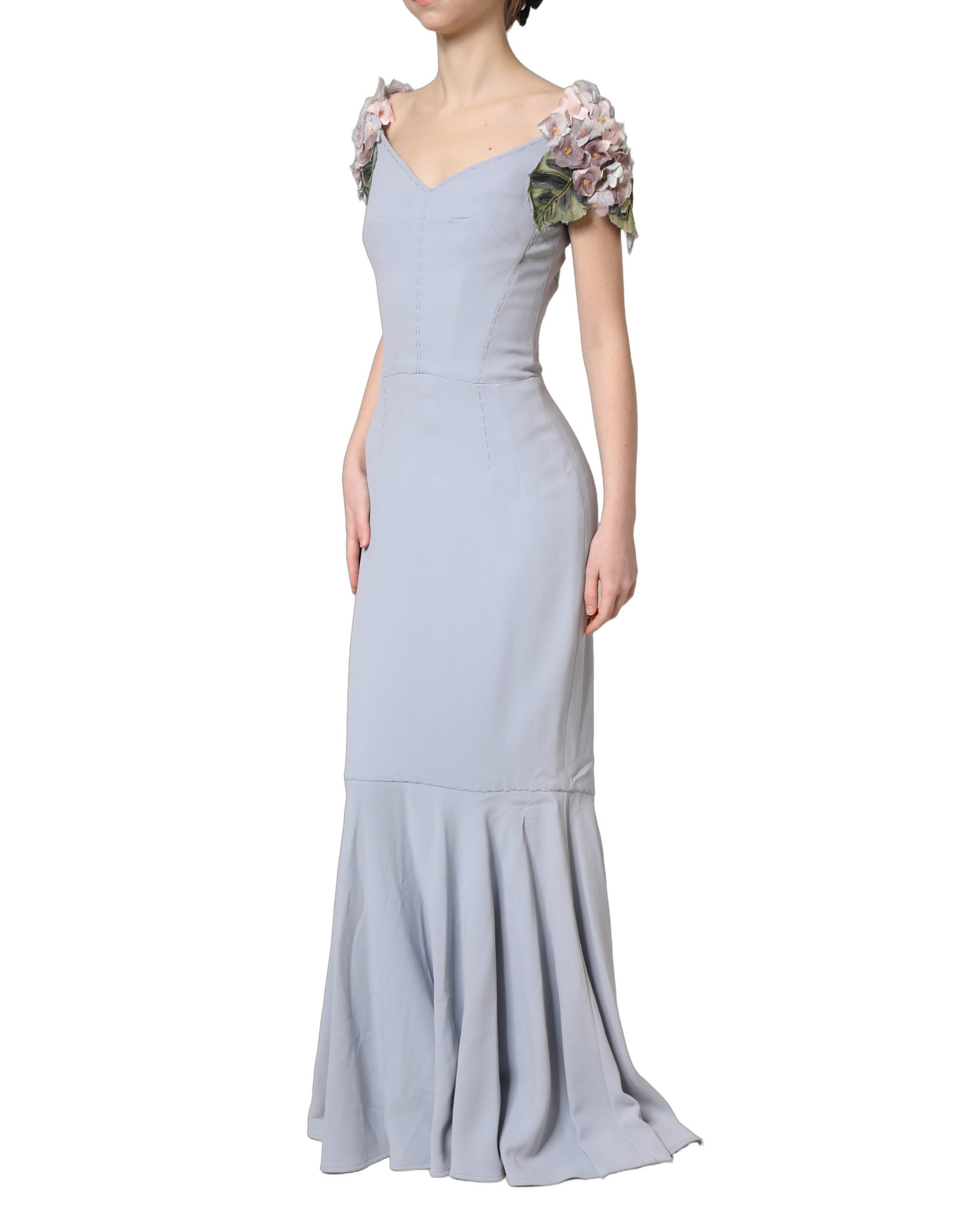 Dolce & Gabbana Light Blue Hydrangea Maxi Dress - Artisanal Elegance