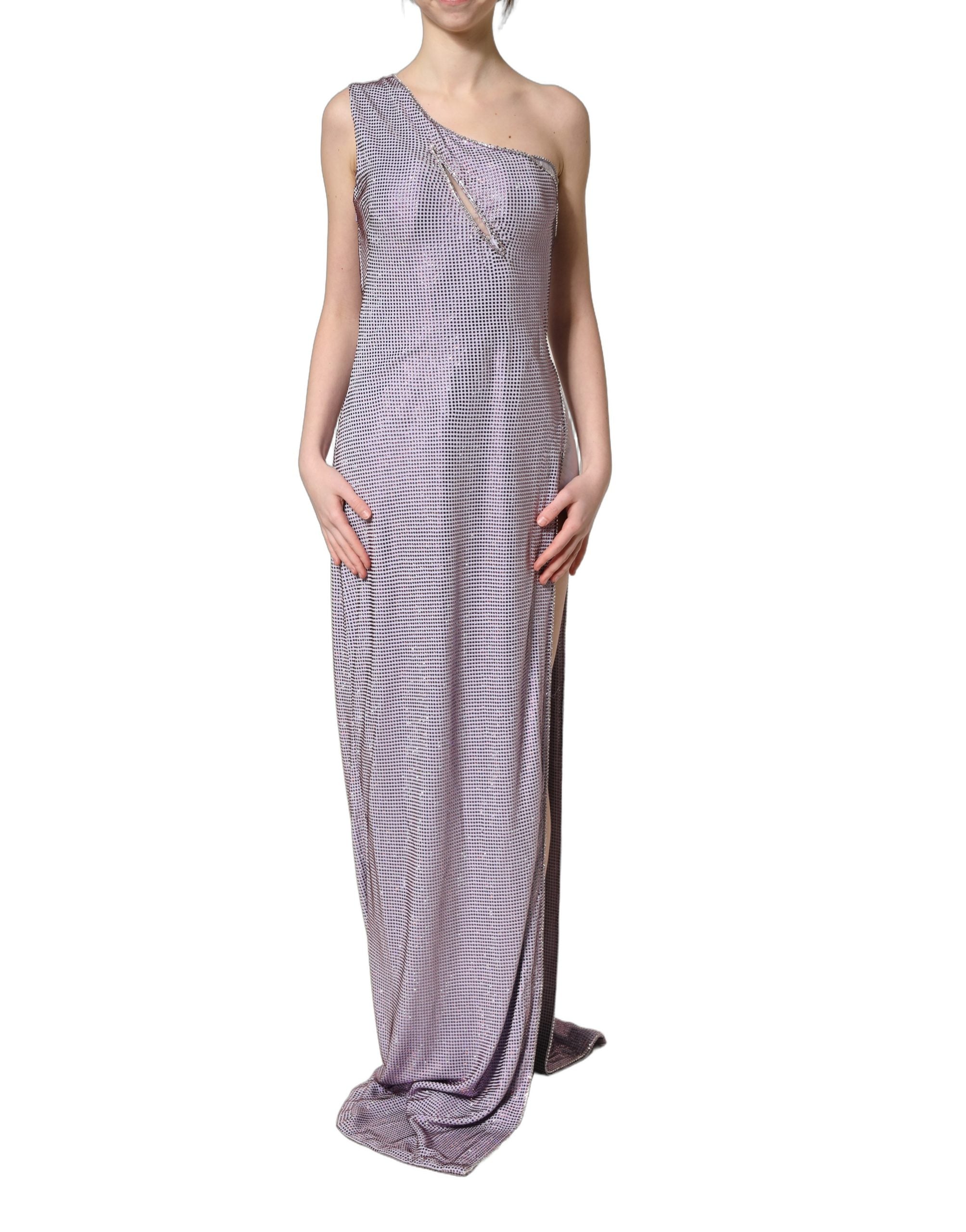 Dolce & Gabbana Purple Crystal One Shoulder Evening Gown