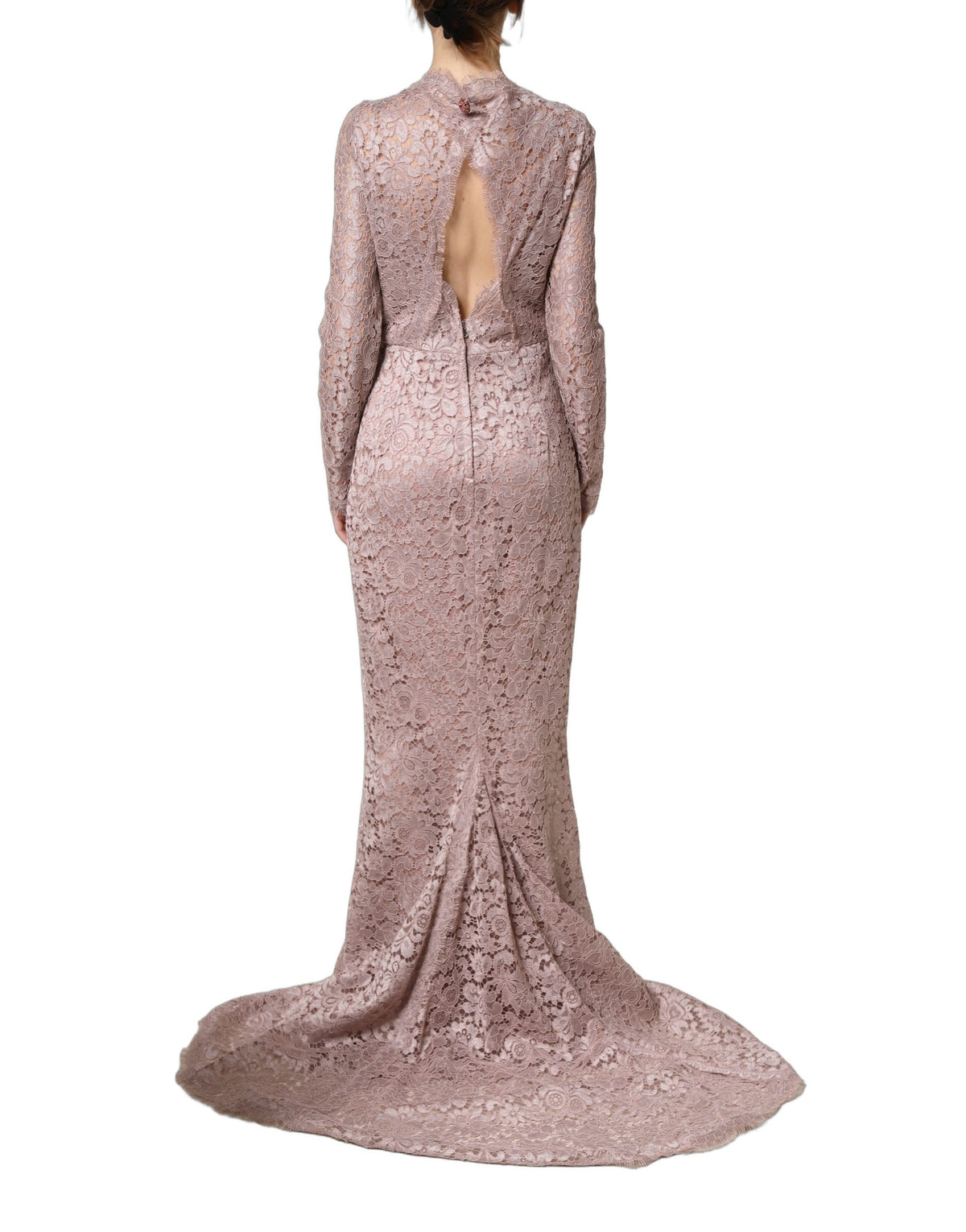 Dolce & Gabbana Pink Lace Long Sleeves Evening Gown Couture