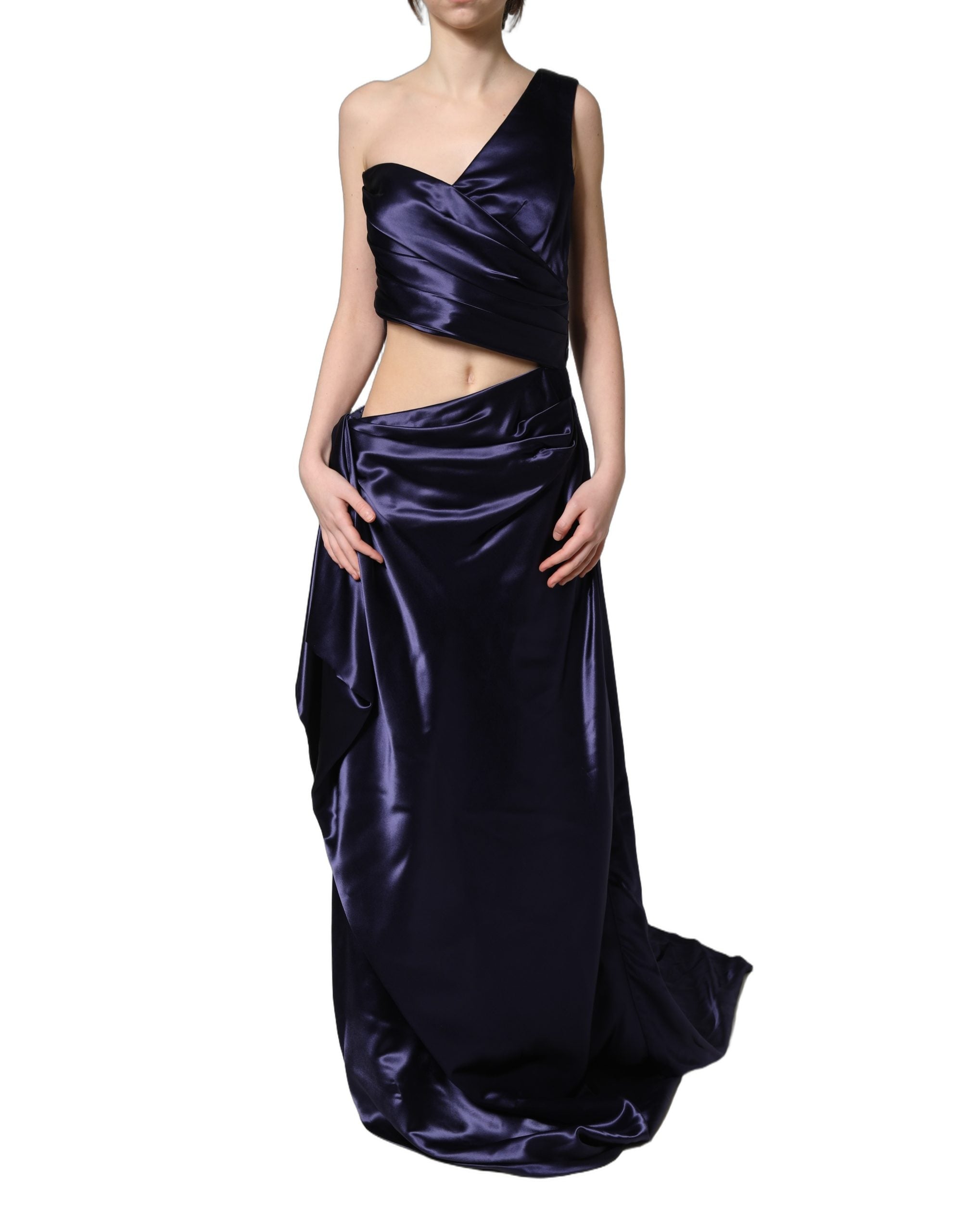 Dolce & Gabbana Navy Blue One Shoulder Evening Gown Couture