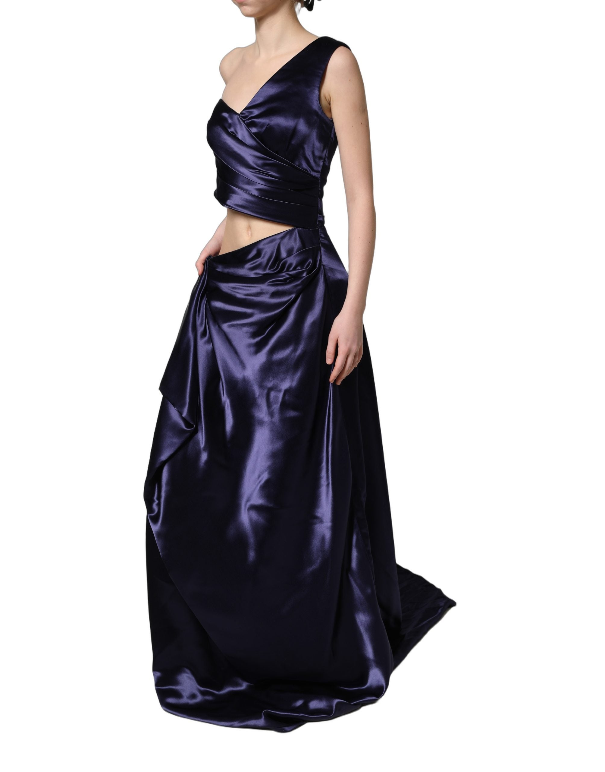 Dolce & Gabbana Navy Blue One Shoulder Evening Gown Couture