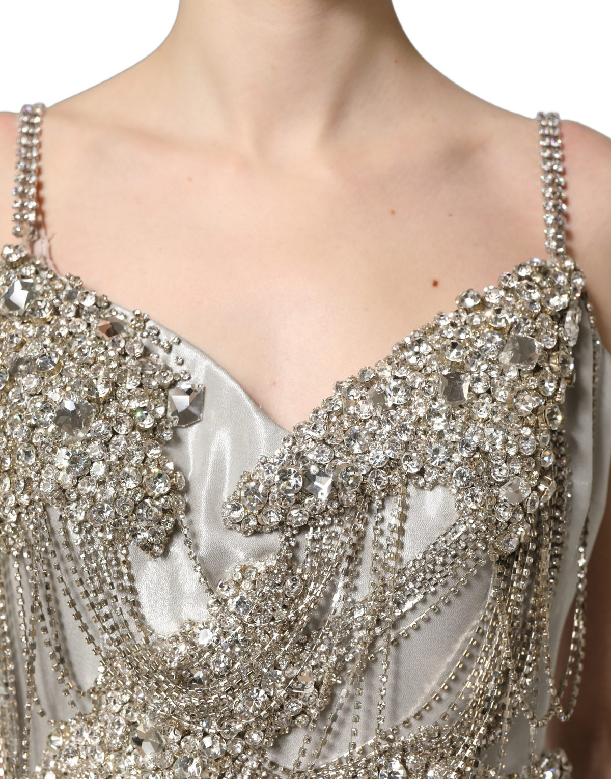 Dolce & Gabbana Silver Crystal Evening Gown - Exquisite Luxury