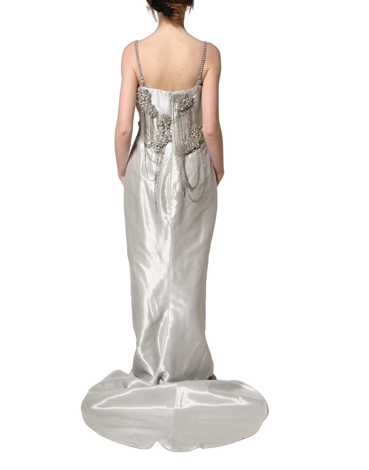 Dolce & Gabbana Silver Crystal Embellished Evening Gown Couture