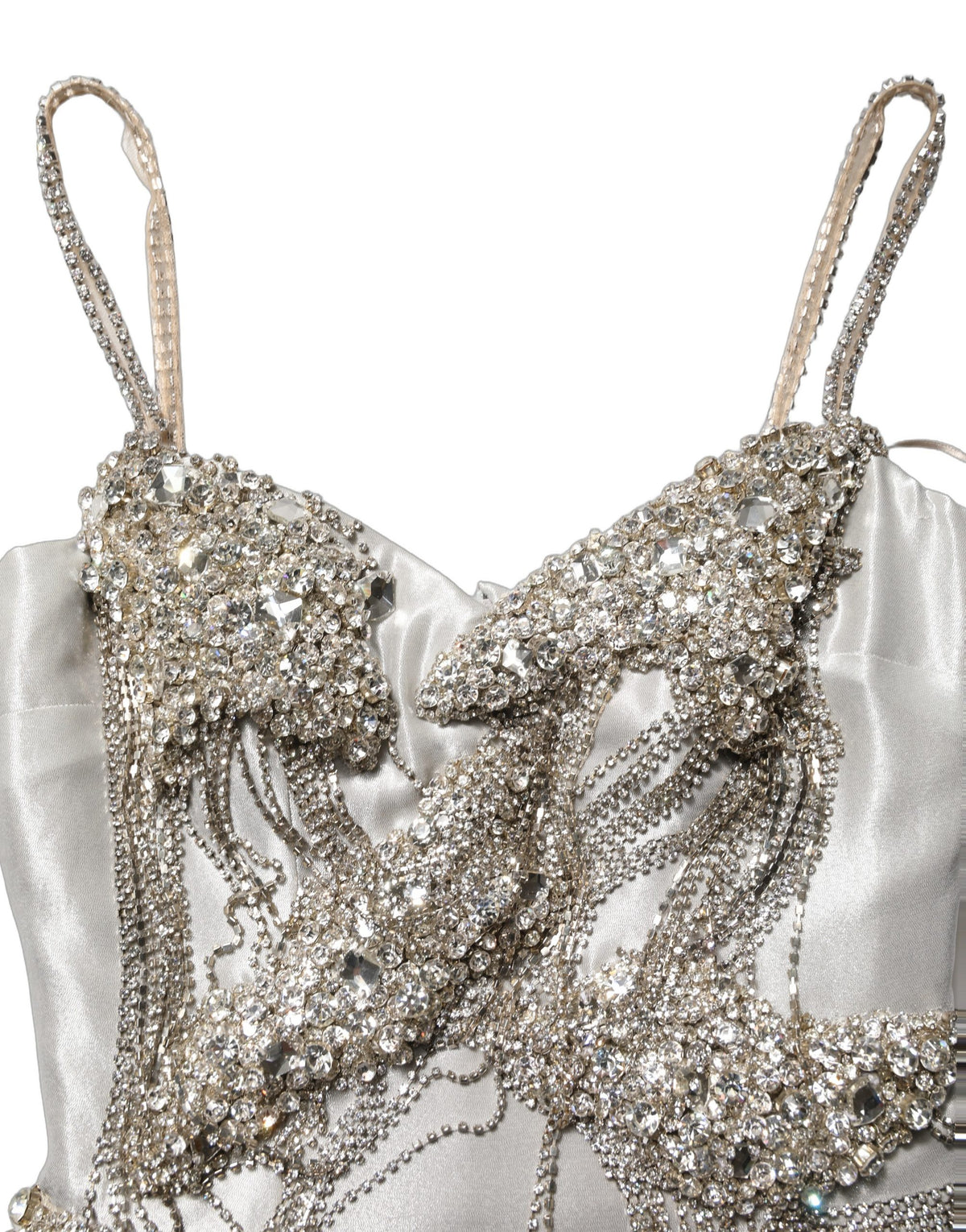 Dolce & Gabbana Silver Crystal Embellished Evening Gown Couture