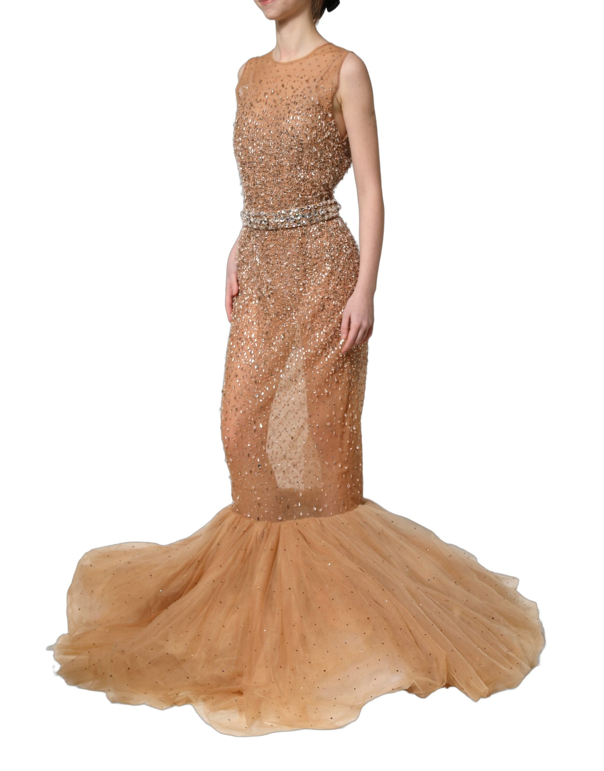 Dolce & Gabbana Brown Crystal Mermaid Gown - Exquisite Luxury