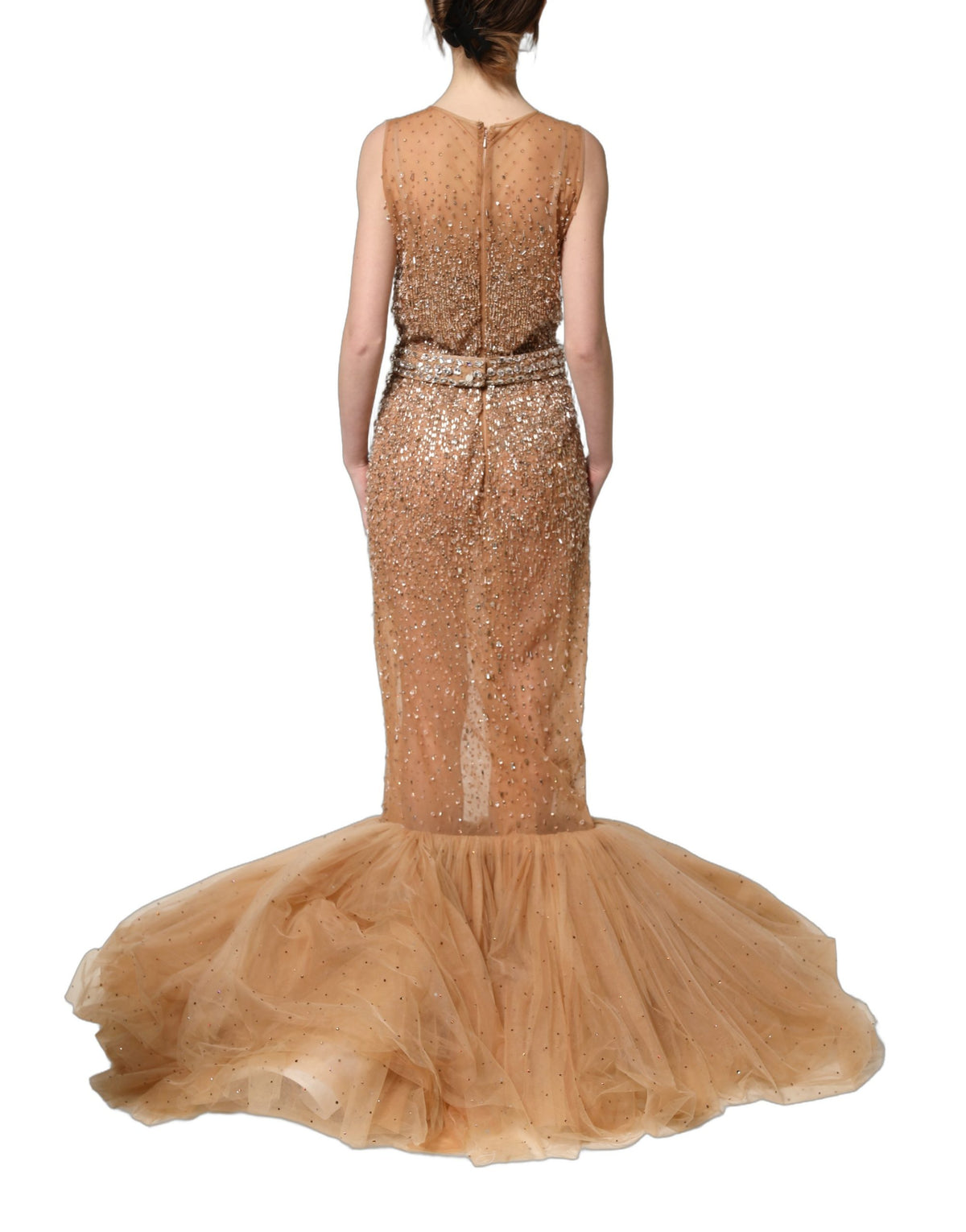 Dolce & Gabbana Brown Crystal Embellished Mermaid Gown Couture