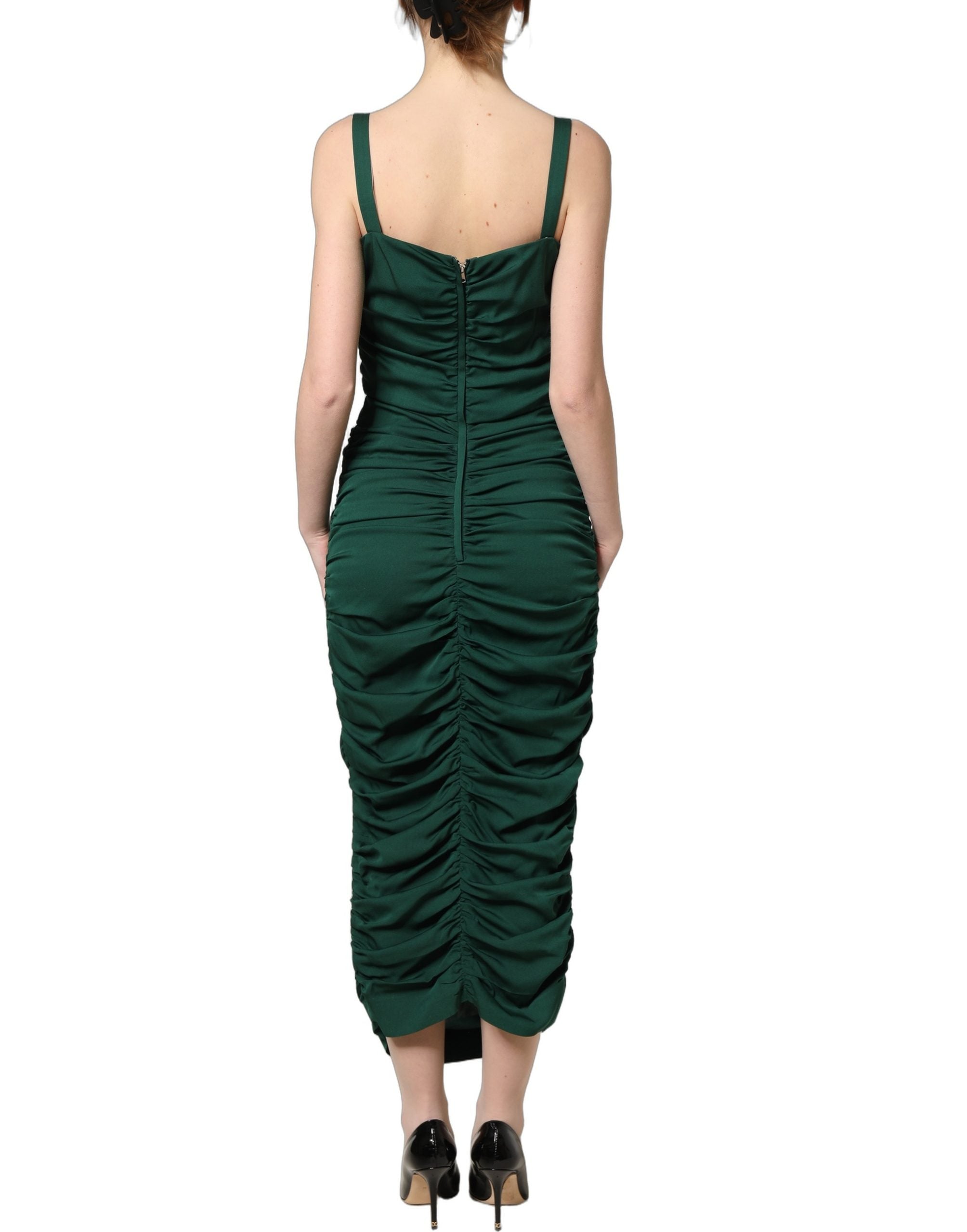 Dolce & Gabbana Green Ruched Bodycon Midi Dress, Couture Luxury