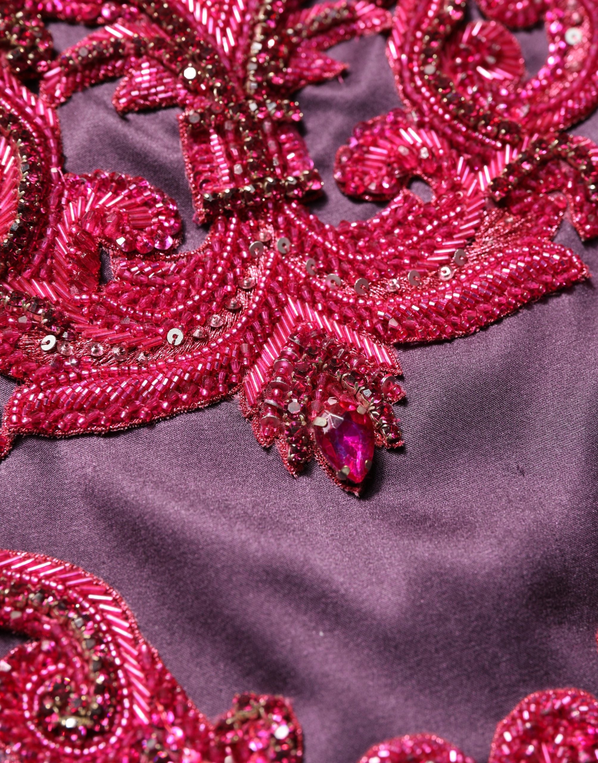 Dolce & Gabbana Purple Silk Crystal Strapless Gown - Luxury Couture