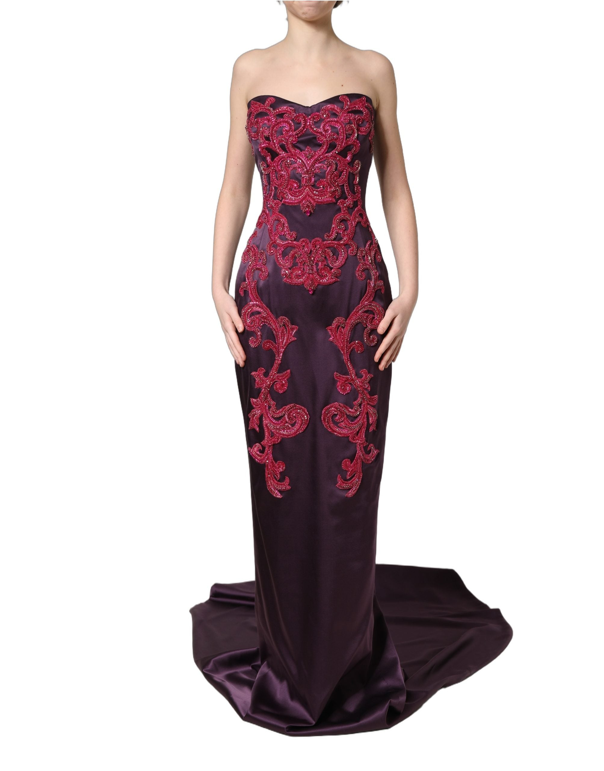 Dolce & Gabbana Purple Silk Crystal Strapless Gown