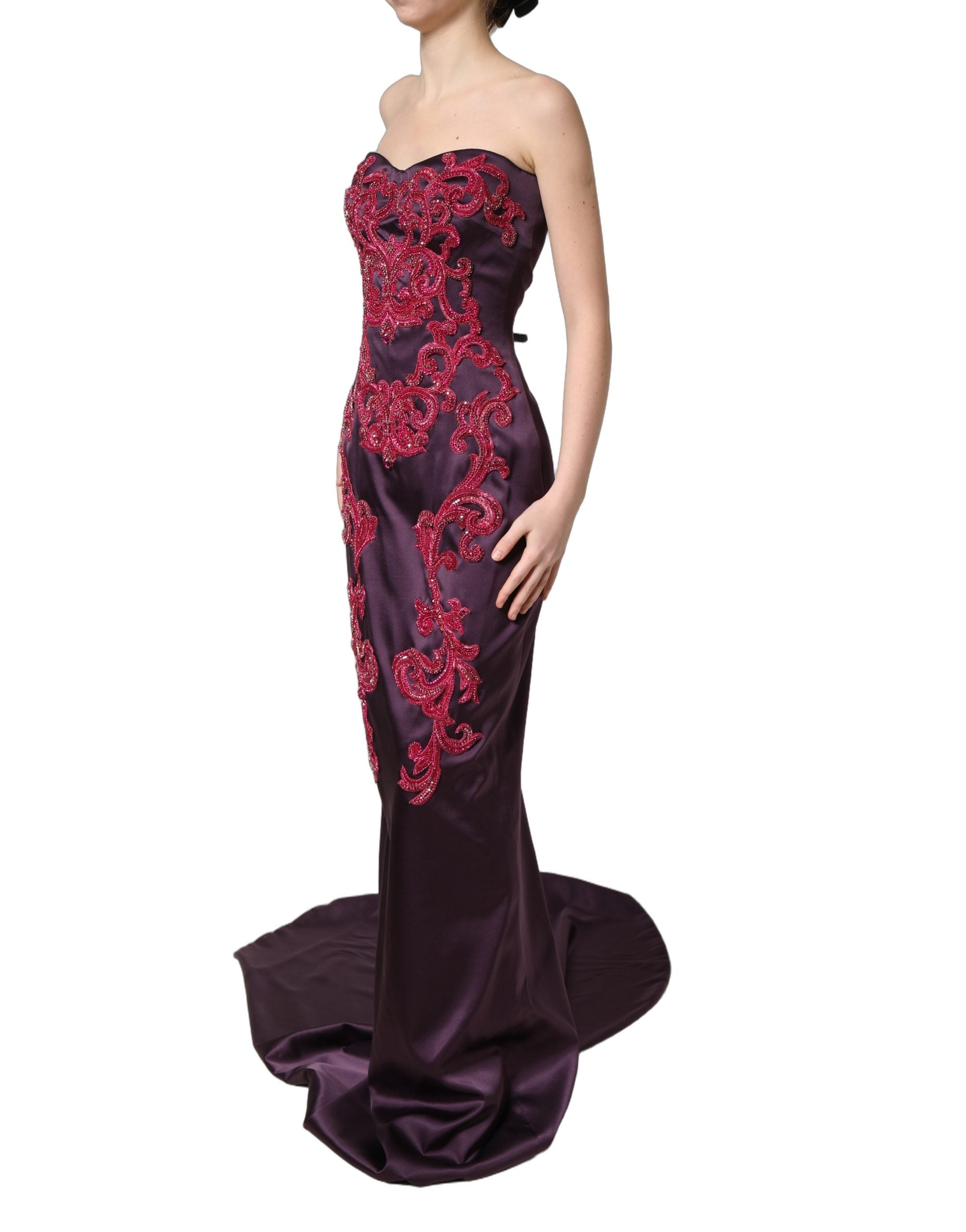 Dolce & Gabbana Purple Silk Crystal Strapless Gown