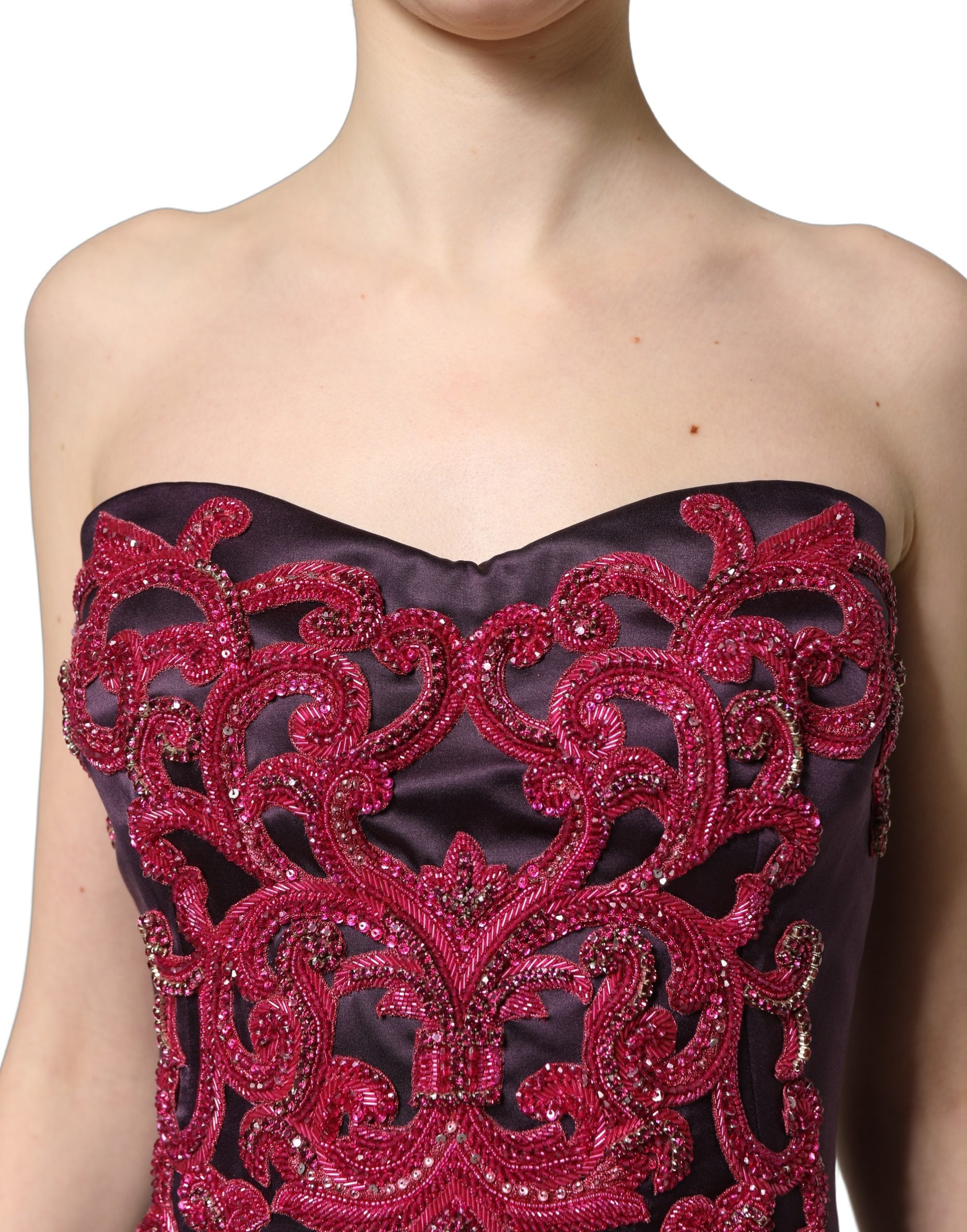 Dolce & Gabbana Purple Silk Crystal Strapless Gown - Luxury Elegance