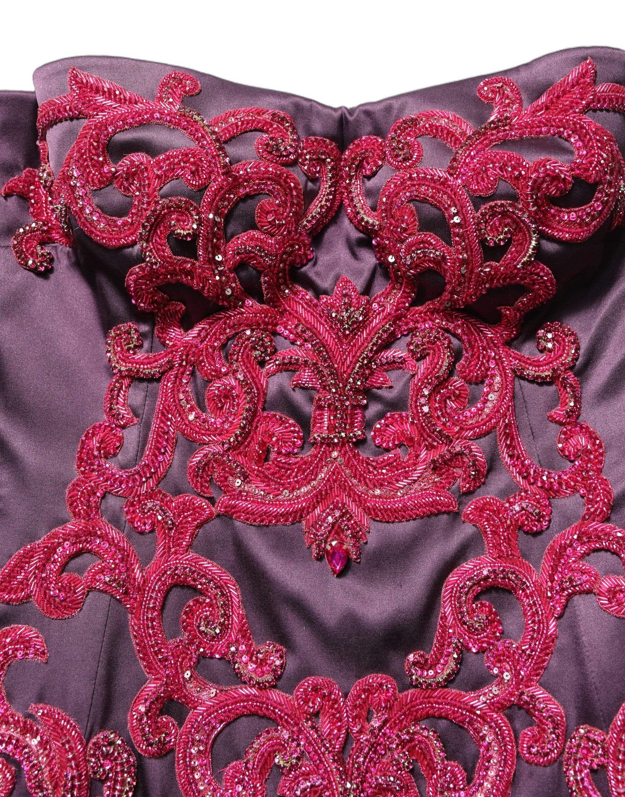 Dolce & Gabbana Purple Silk Crystal Strapless Gown - Luxury Elegance