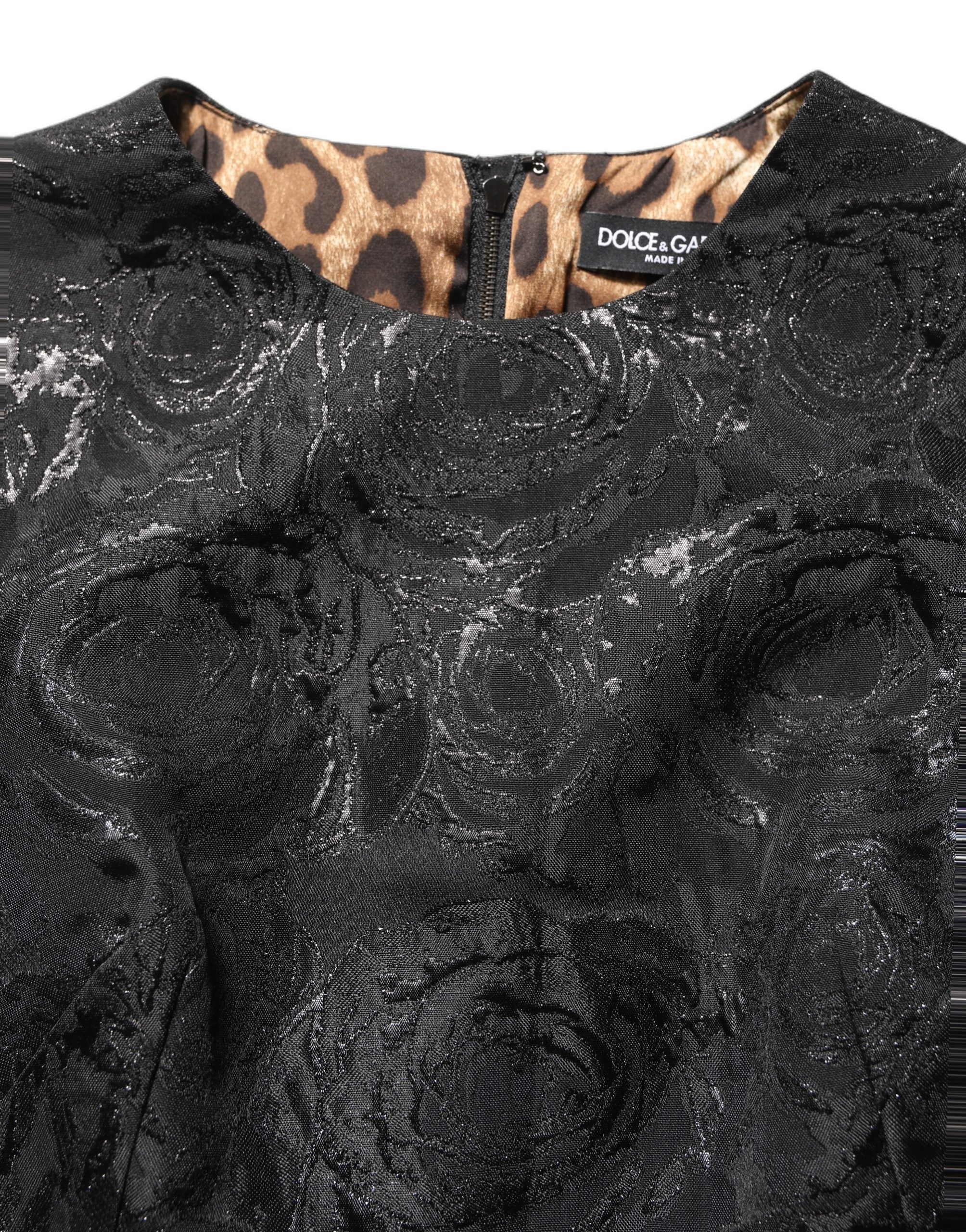 Dolce & Gabbana Black Floral Jacquard Flared A-line Dress Couture