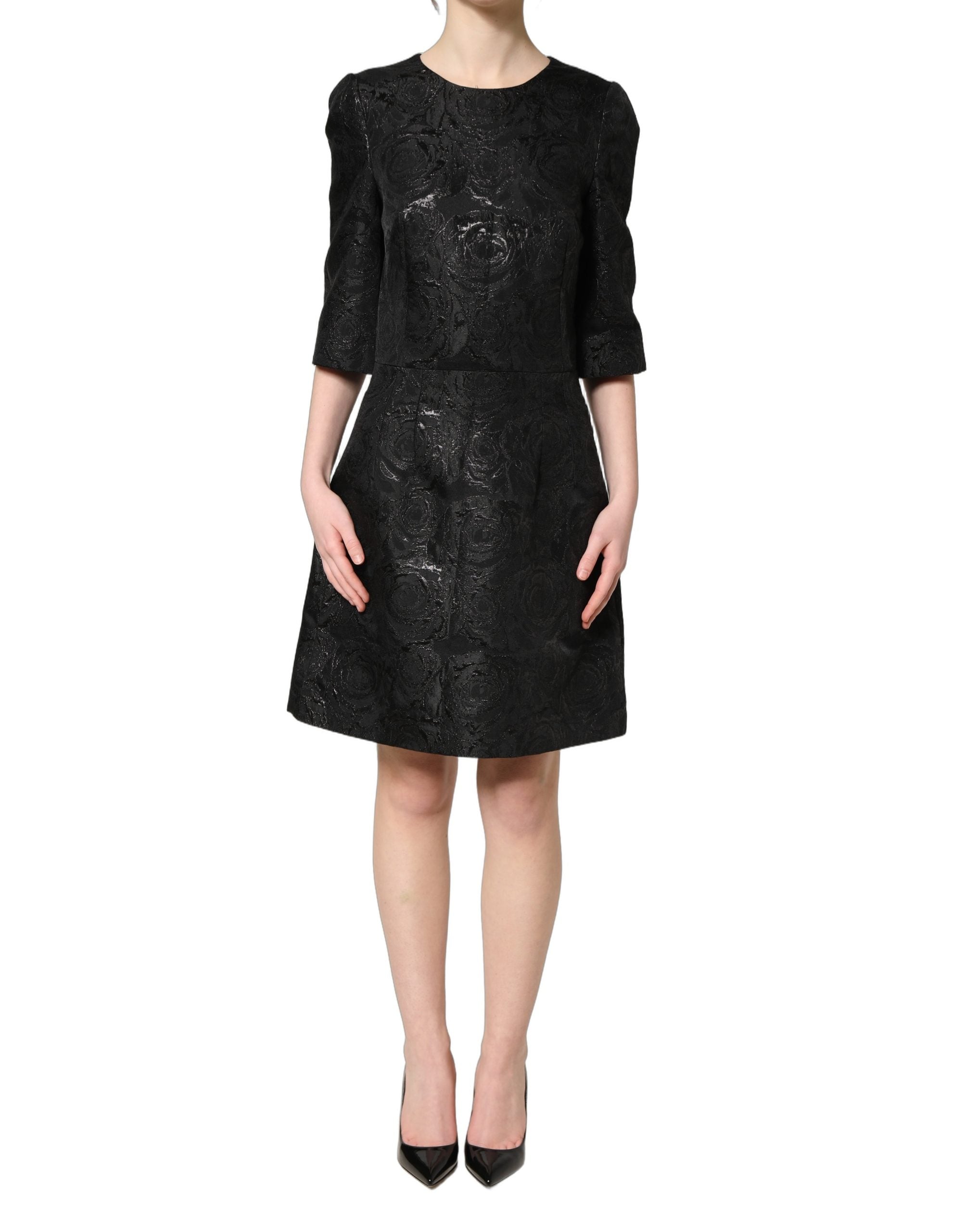 Dolce & Gabbana Black Floral Jacquard Flared A-line Dress Couture