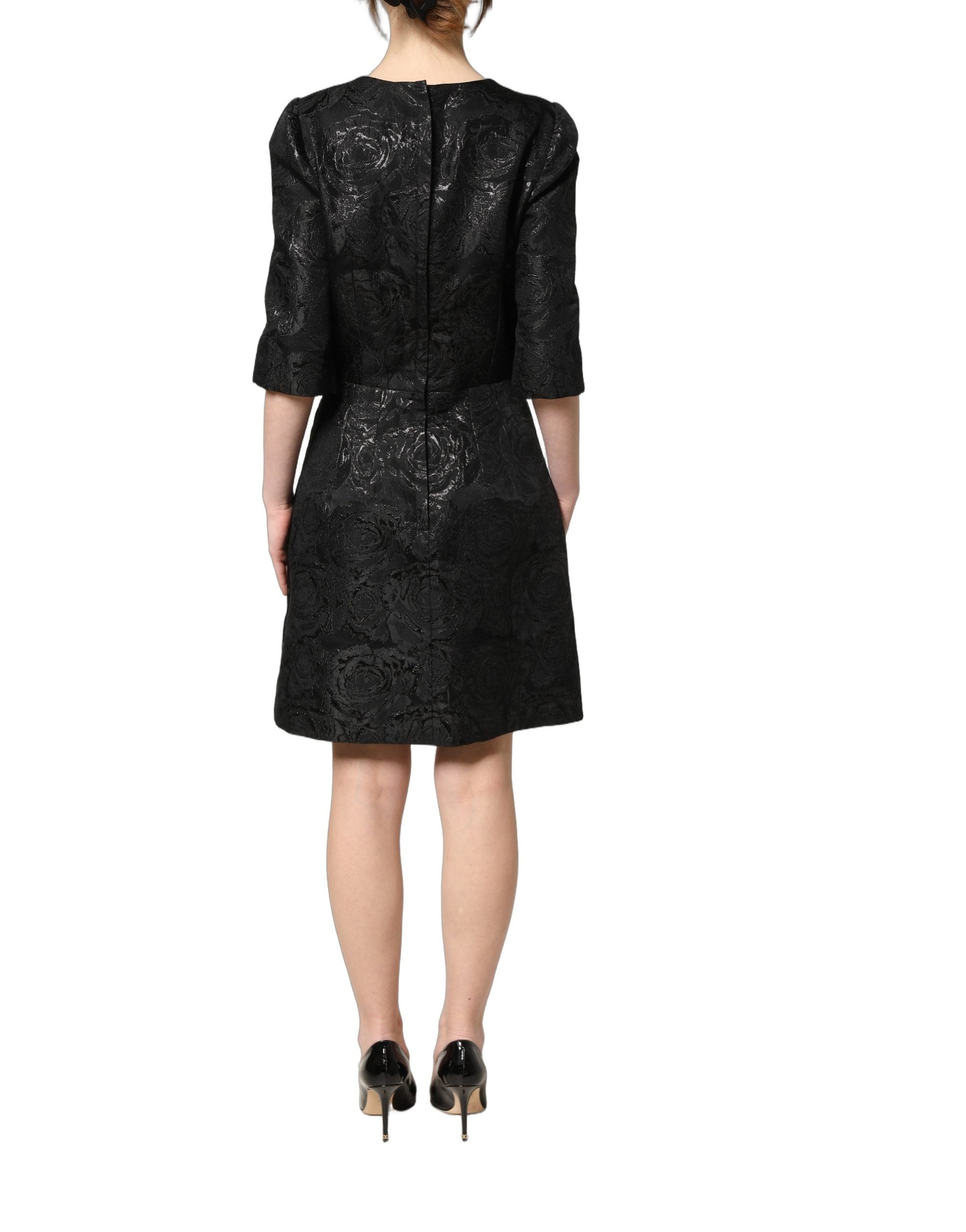Dolce & Gabbana Black Floral Jacquard Flared A-line Dress Couture