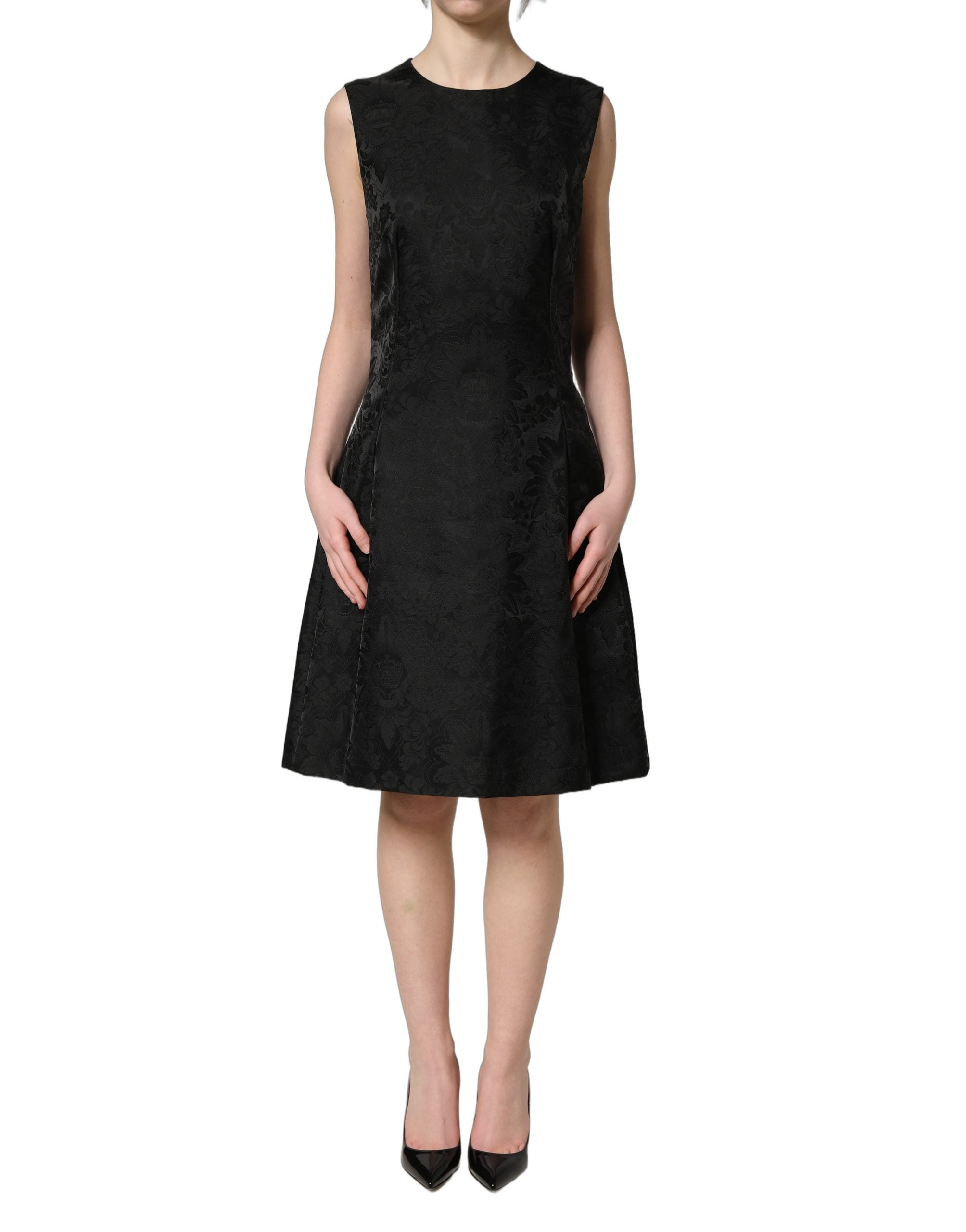 Dolce & Gabbana Black Floral Jacquard A-line Dress Couture