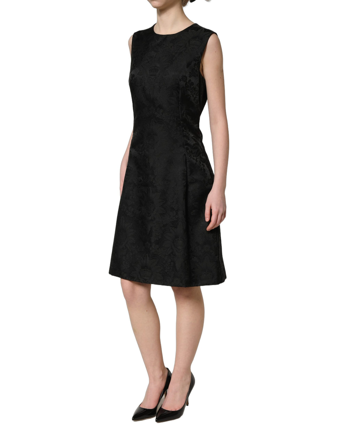 Dolce & Gabbana Black Floral Jacquard A-line Dress Couture
