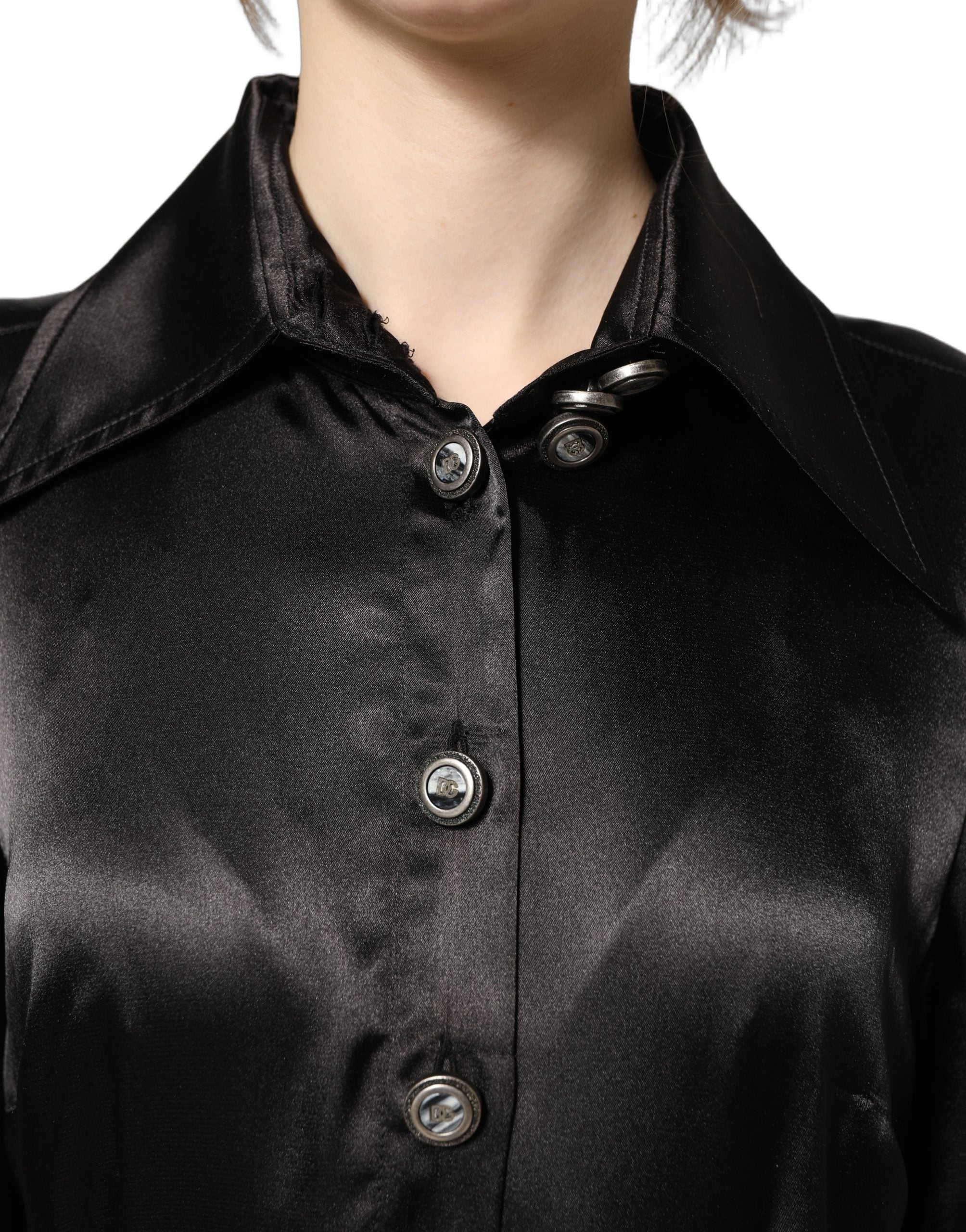 Dolce & Gabbana Black Satin Pleated A-line Dress - Couture Elegance
