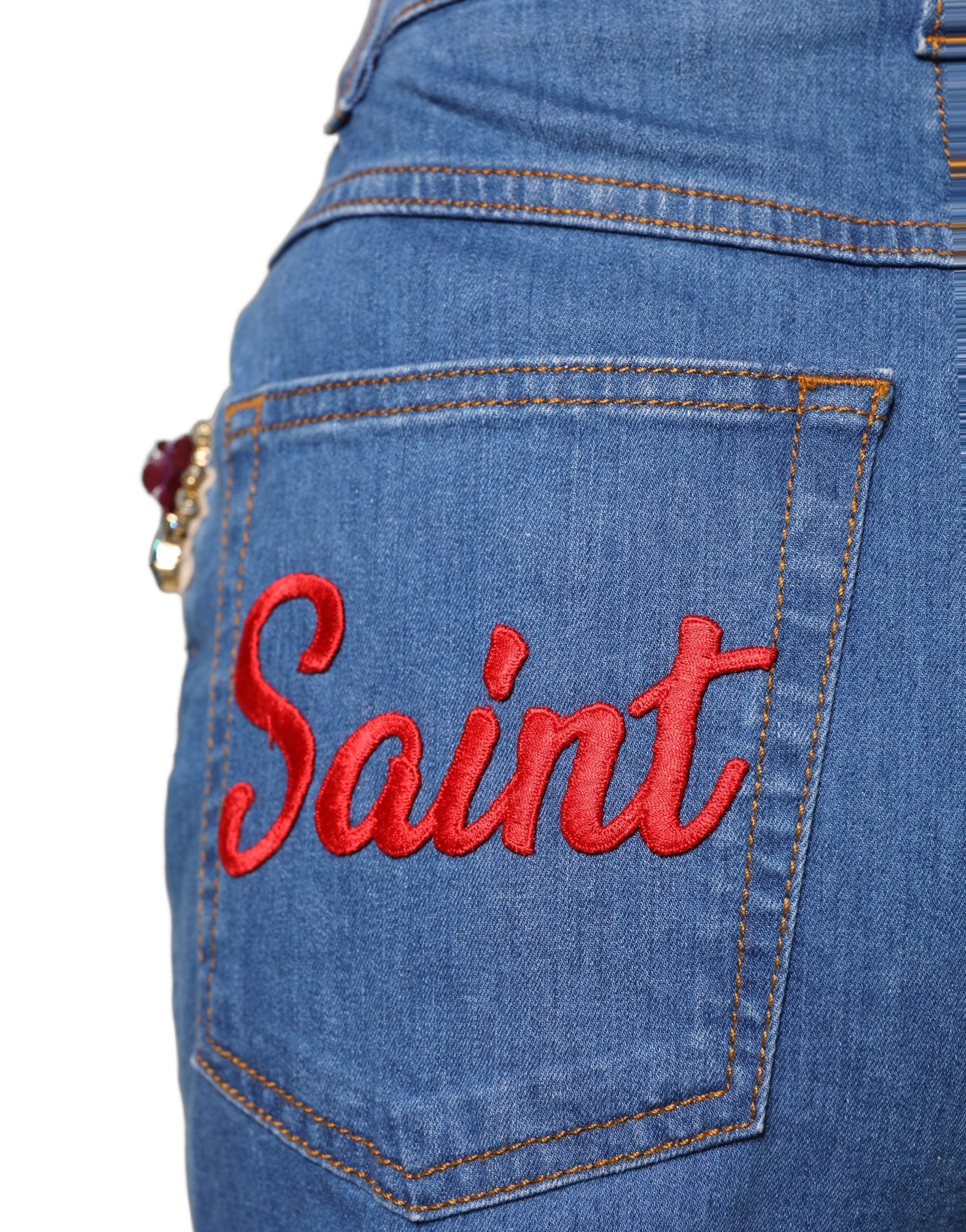 Dolce & Gabbana Blue Cotton Embellished Bermuda Denim Shorts