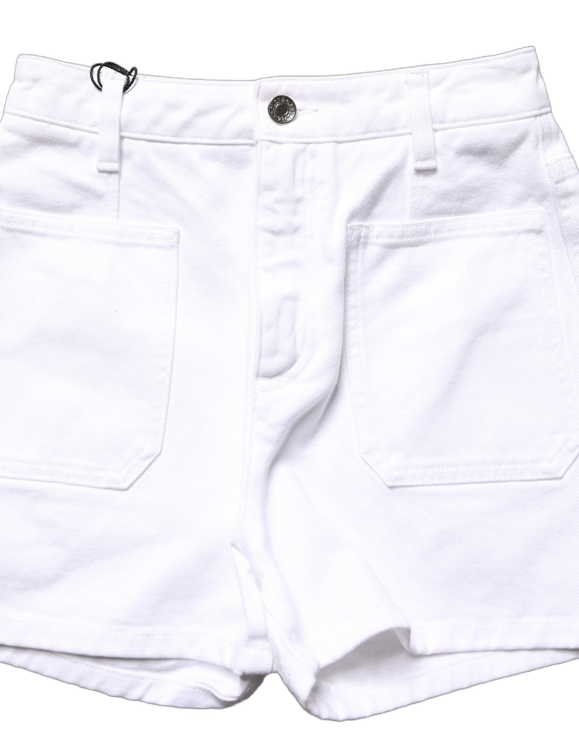 Dolce & Gabbana White Cotton High-Waist Denim Hotpants