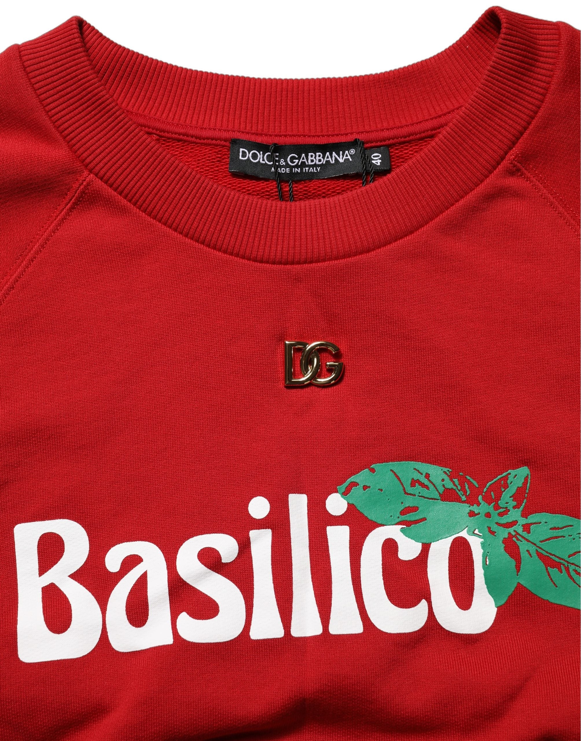 Elevate your wardrobe with the Dolce & Gabbana Red Cotton Cropped Basilico Sweatshirt, a statement of luxury and artistry, crafted for the discerning individual.