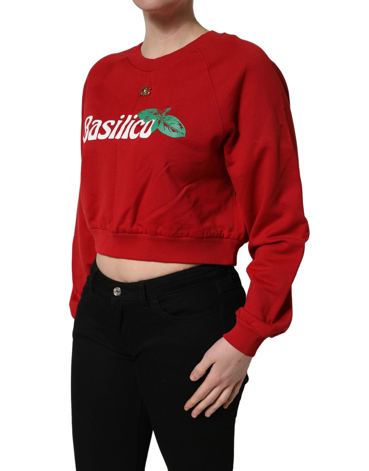 Dolce & Gabbana Red Cropped Basilico Sweatshirt Couture