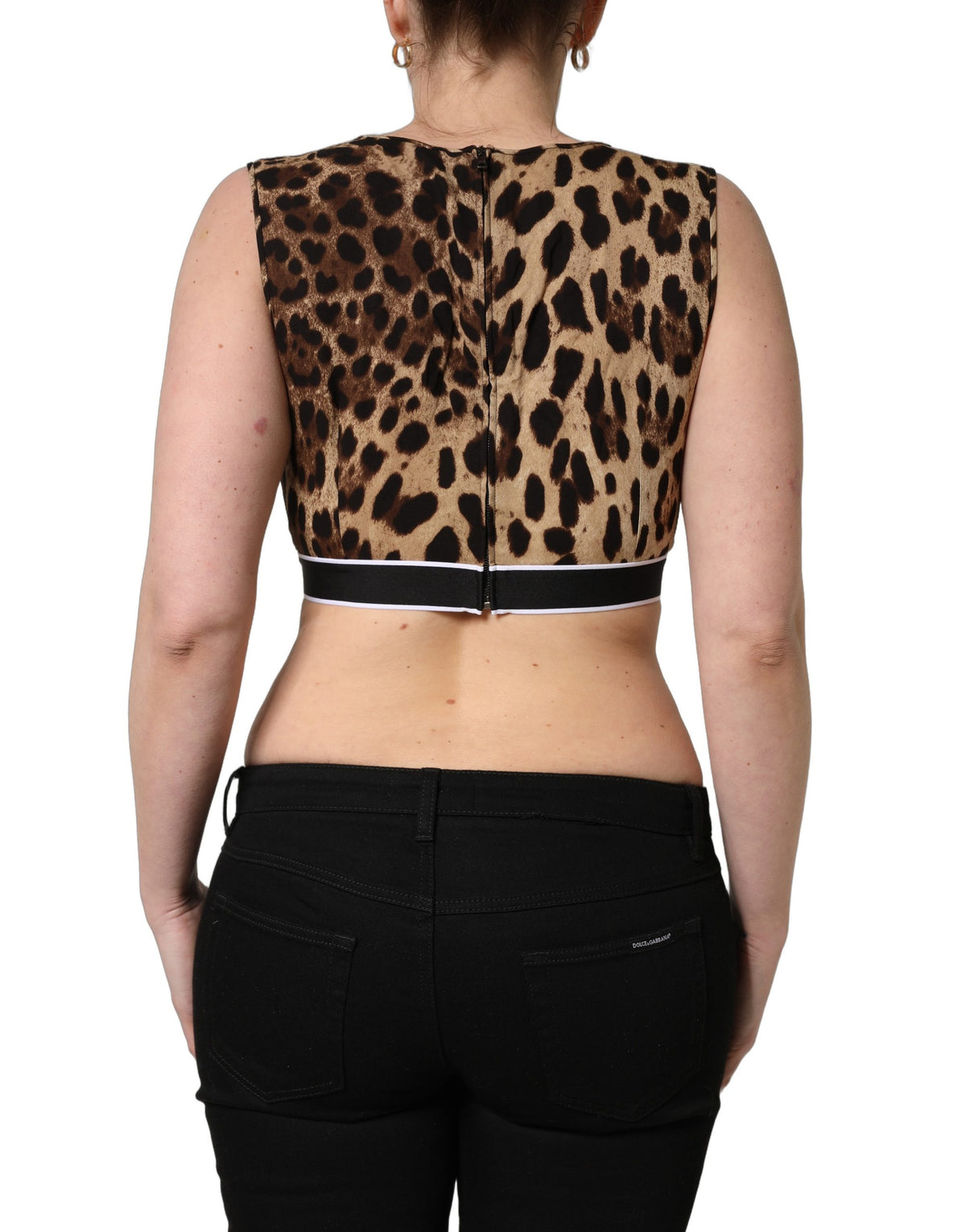 Dolce & Gabbana Leopard Print Cropped Silk Tank Top Couture
