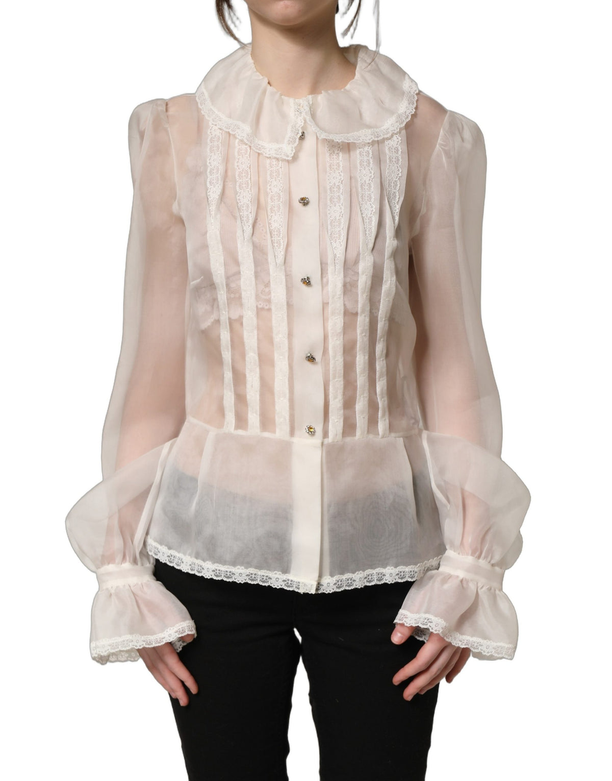 Dolce & Gabbana Sheer Silk Ruffled Blouse - Timeless Elegance