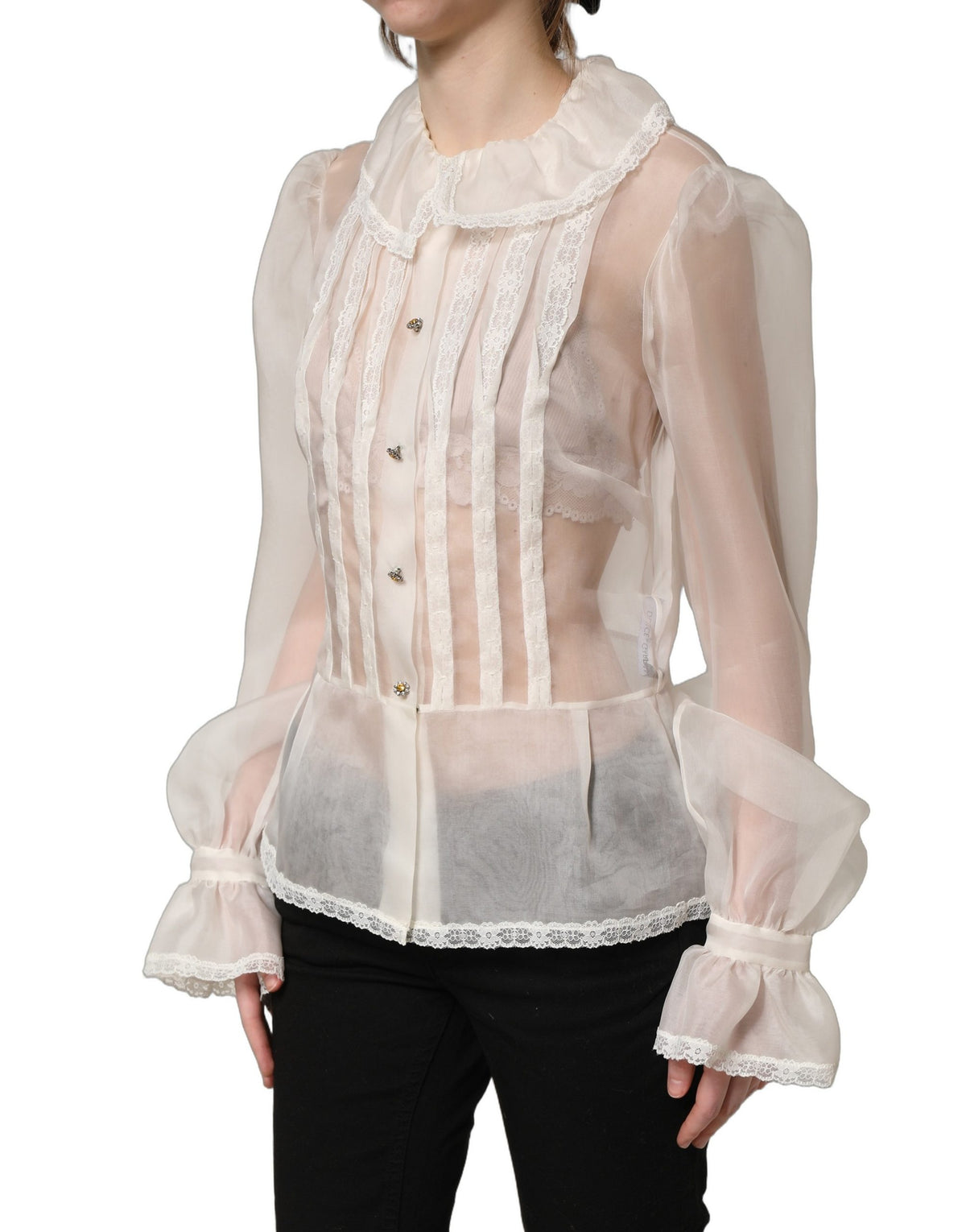 Dolce & Gabbana Sheer Silk Ruffled Blouse - Timeless Elegance