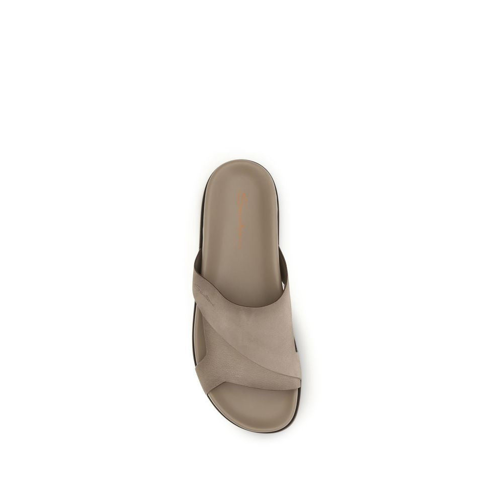 Elevate your summer wardrobe with Santoni Beige Calf Leather Bos Taurus Flat Sandals, where exquisite craftsmanship meets timeless elegance for the discerning gentleman.