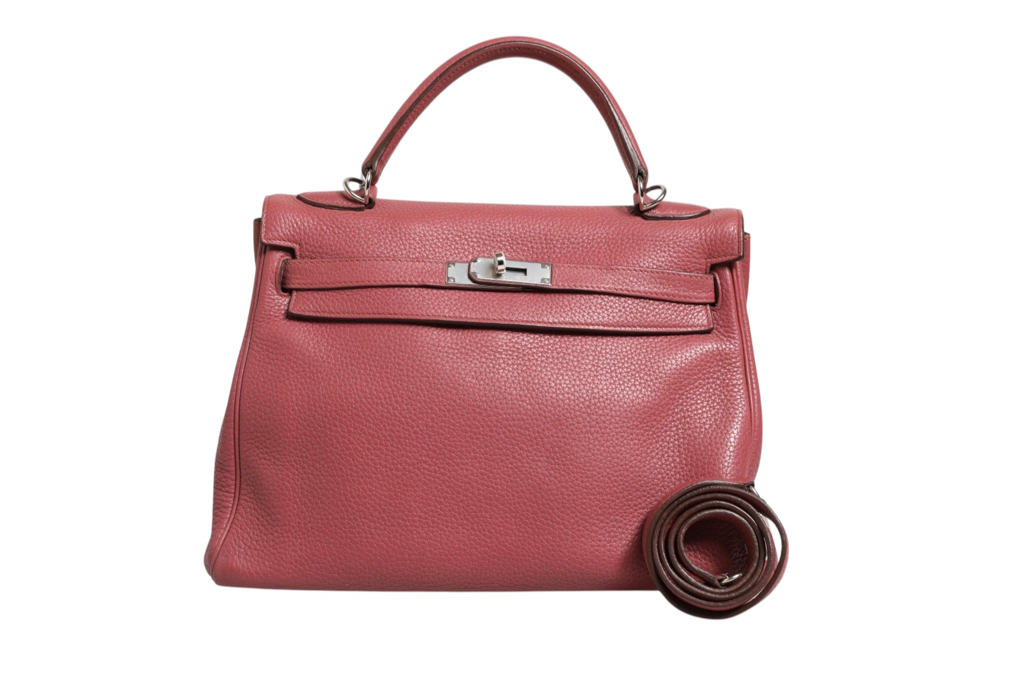 Discover the Hermès Kelly 32 in Rouge H Togo Retourne Palladium, a masterpiece of luxury craftsmanship, perfect for elevating any occasion with timeless elegance.