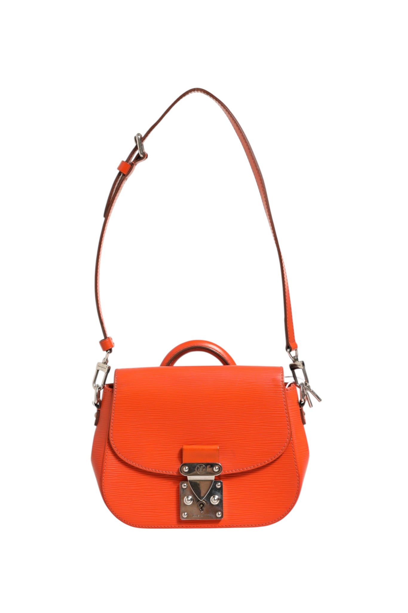 Indulge in the exquisite Louis Vuitton Epi Leather Eden PM Bag, a timeless masterpiece of craftsmanship and vibrant orange elegance, perfect for elevating any ensemble.