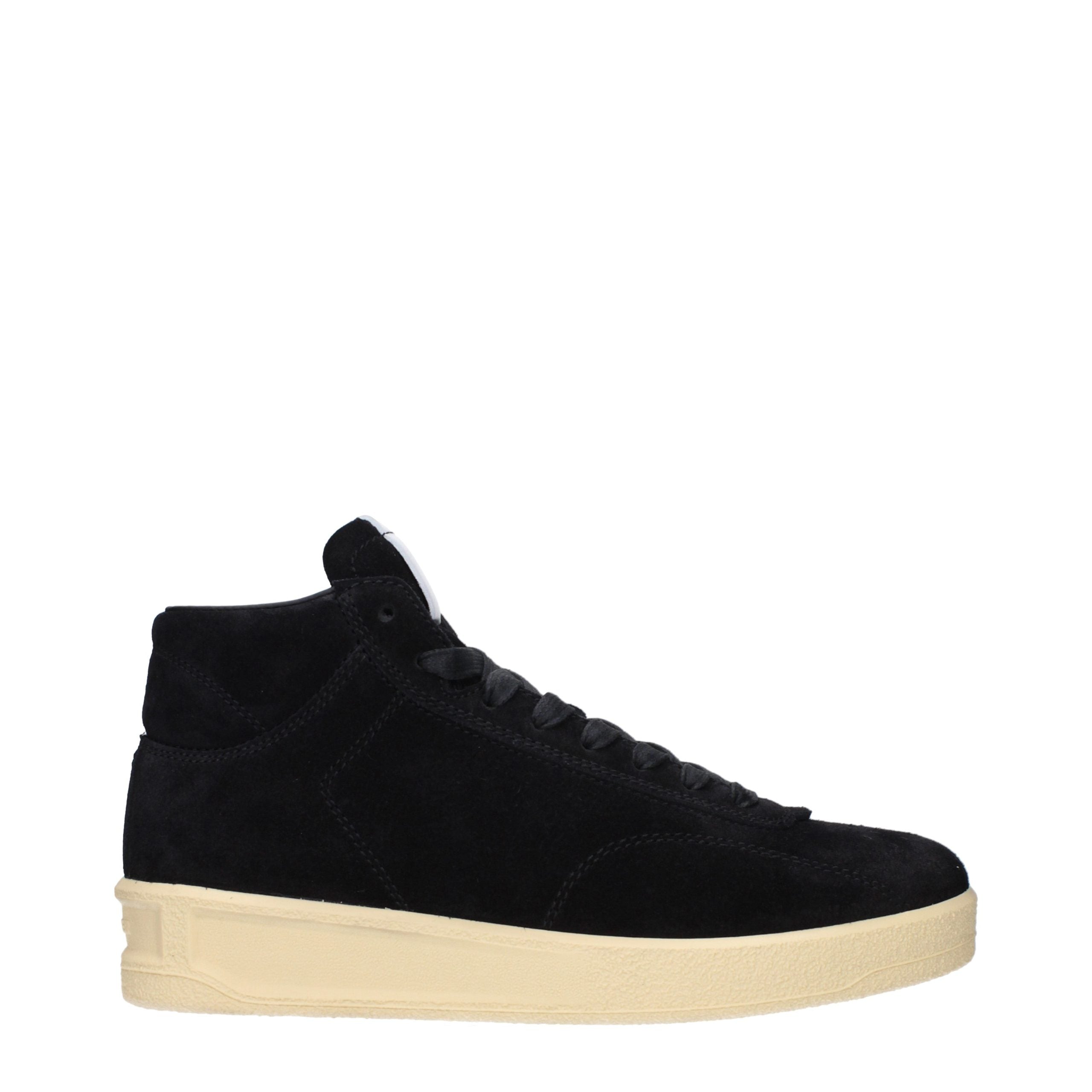 Experience the epitome of luxury with Jil Sander's Black Leather High Top Sneakers, crafted from sumptuous suede and leather for timeless elegance and unmatched style.