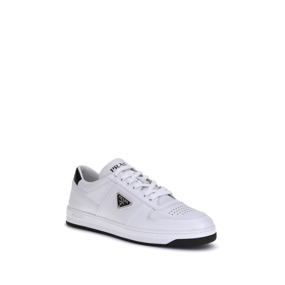 Elevate your style with Prada White Calf Leather Bos Taurus Low Top Sneakers, where exquisite craftsmanship meets contemporary elegance for the discerning individual.
